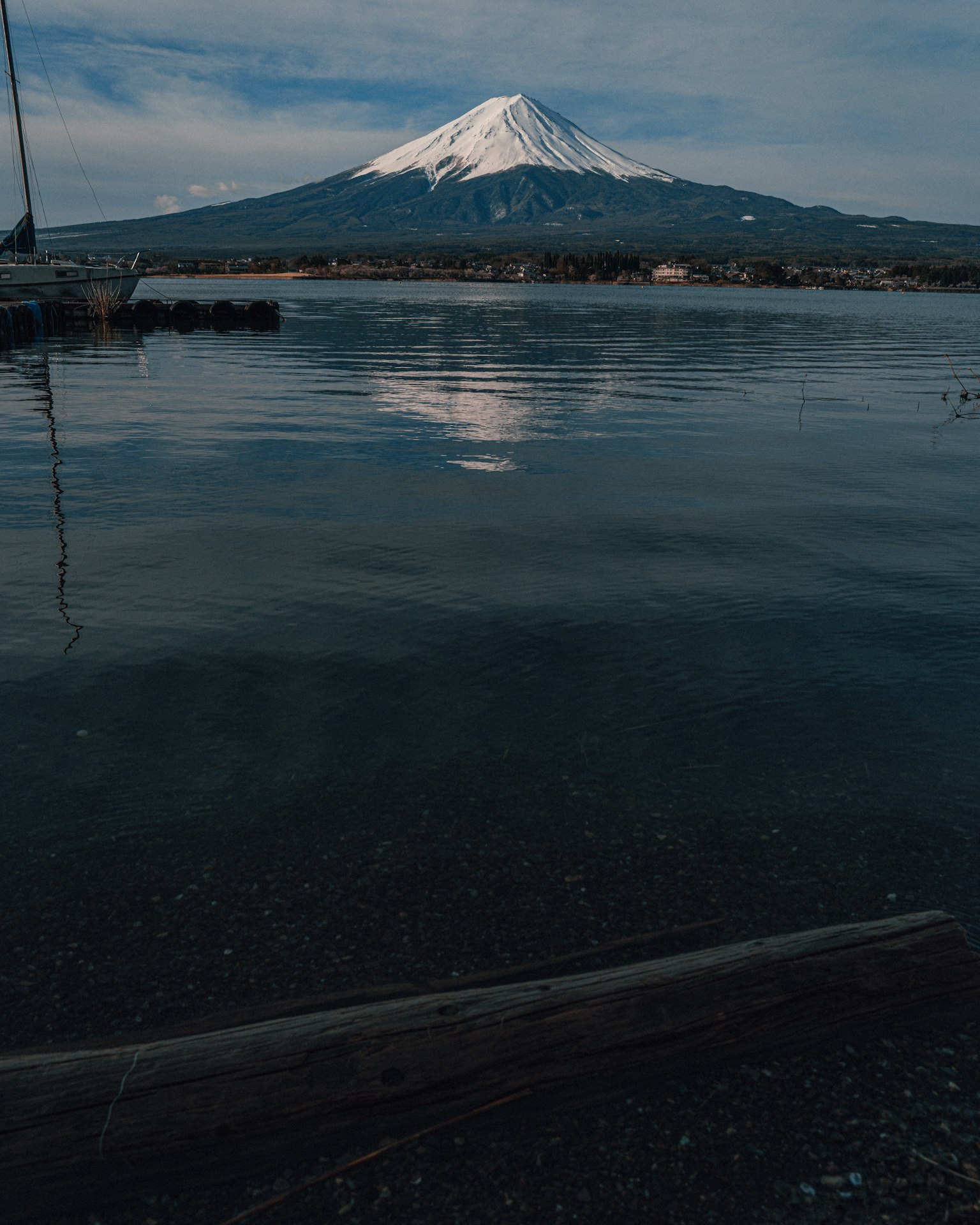 Calm lake view with Mount Fuji reflecting on the water