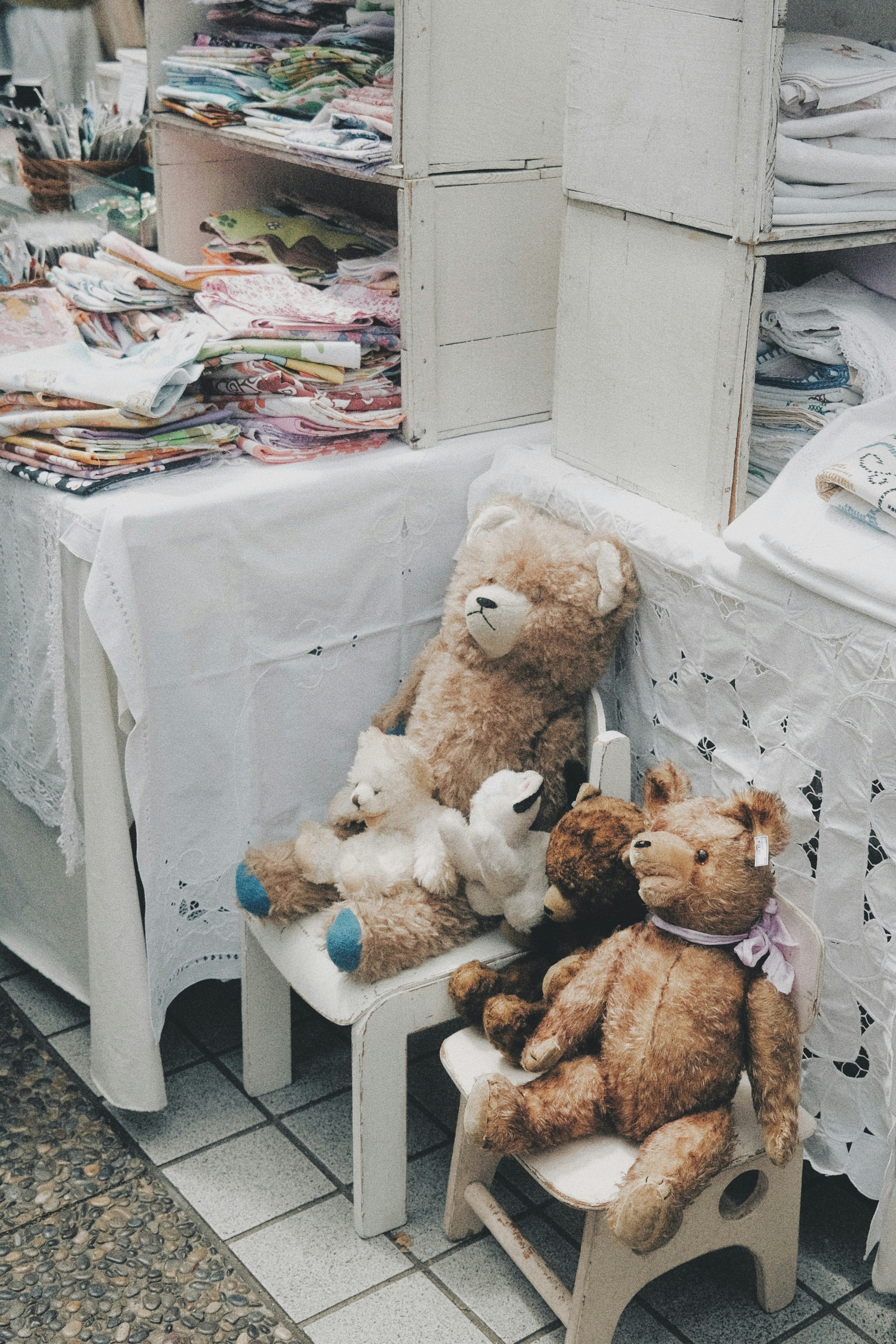 indoor display corner with stuffed teddy bears