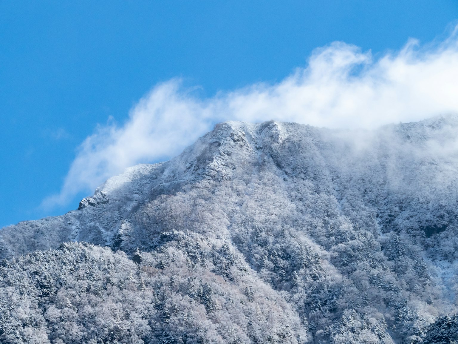 被雪覆蓋的山峰與藍天