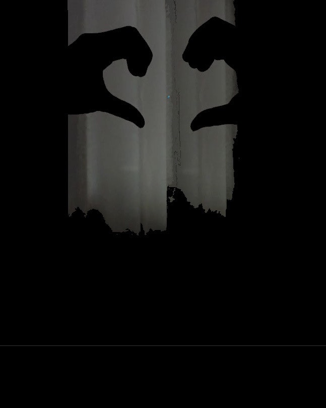 shadowy hand silhouettes on a dark indoor wall
