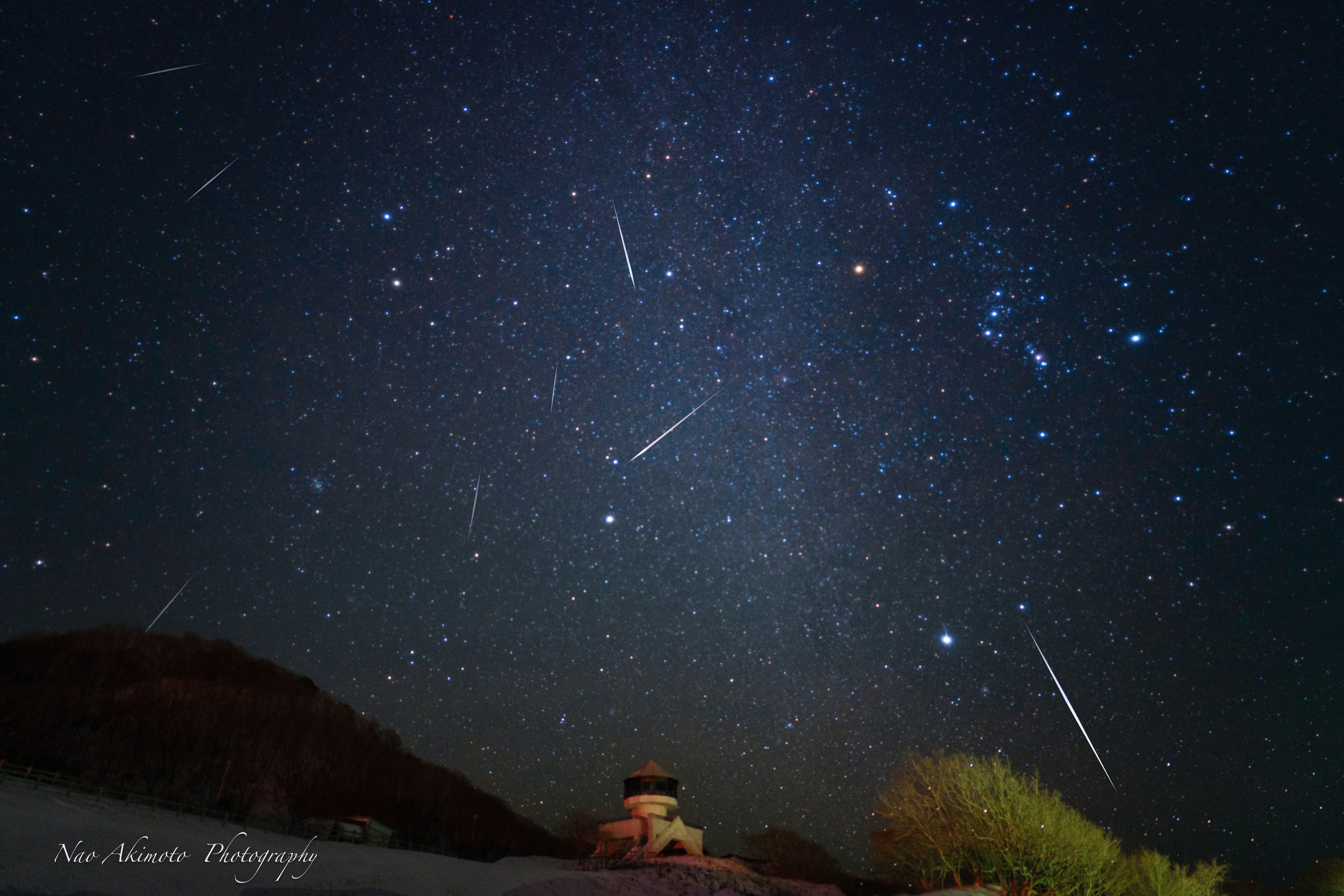 美麗的夜空，星星閃爍和流星劃過