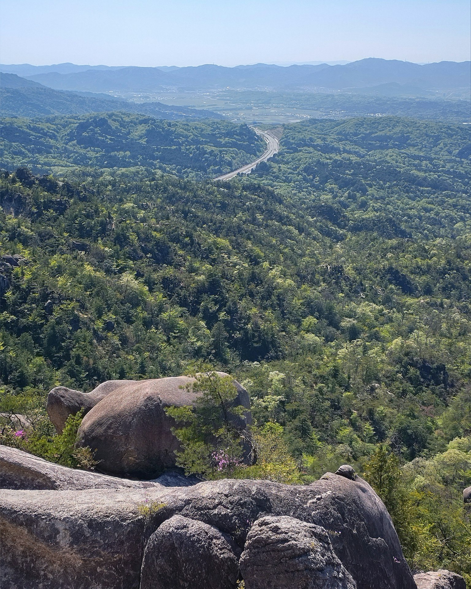 Vista panoramica delle montagne verdi e di una strada tortuosa