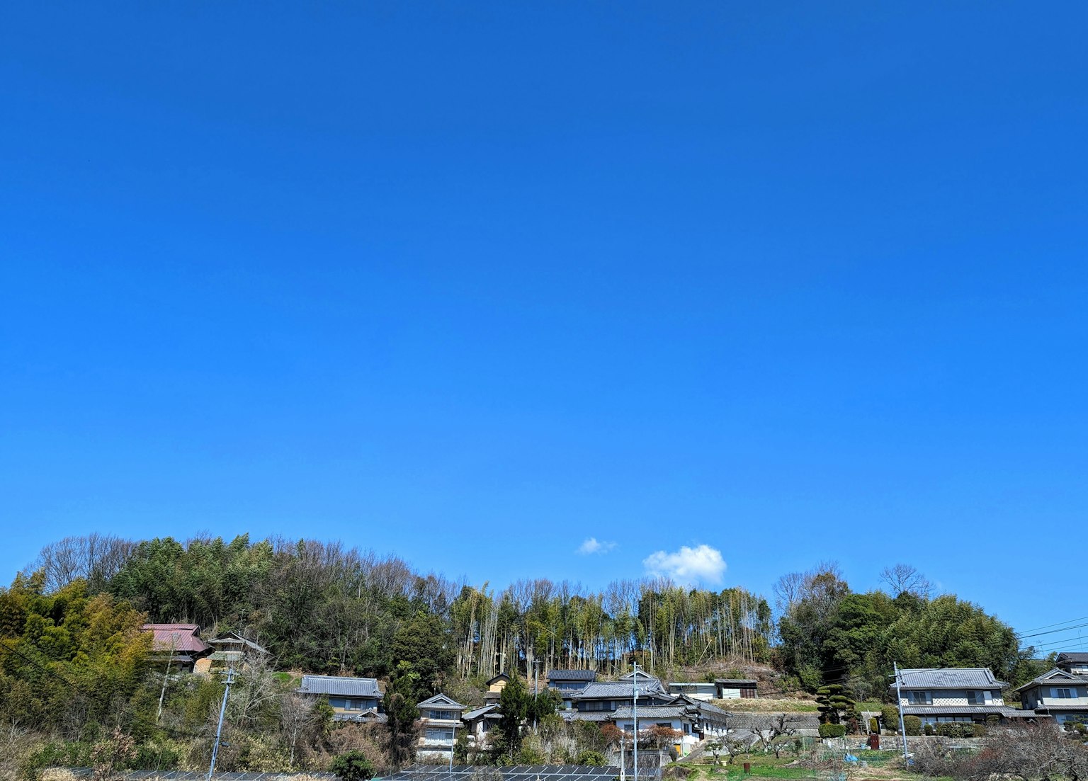 晴朗藍天下的鄉村風景和房屋