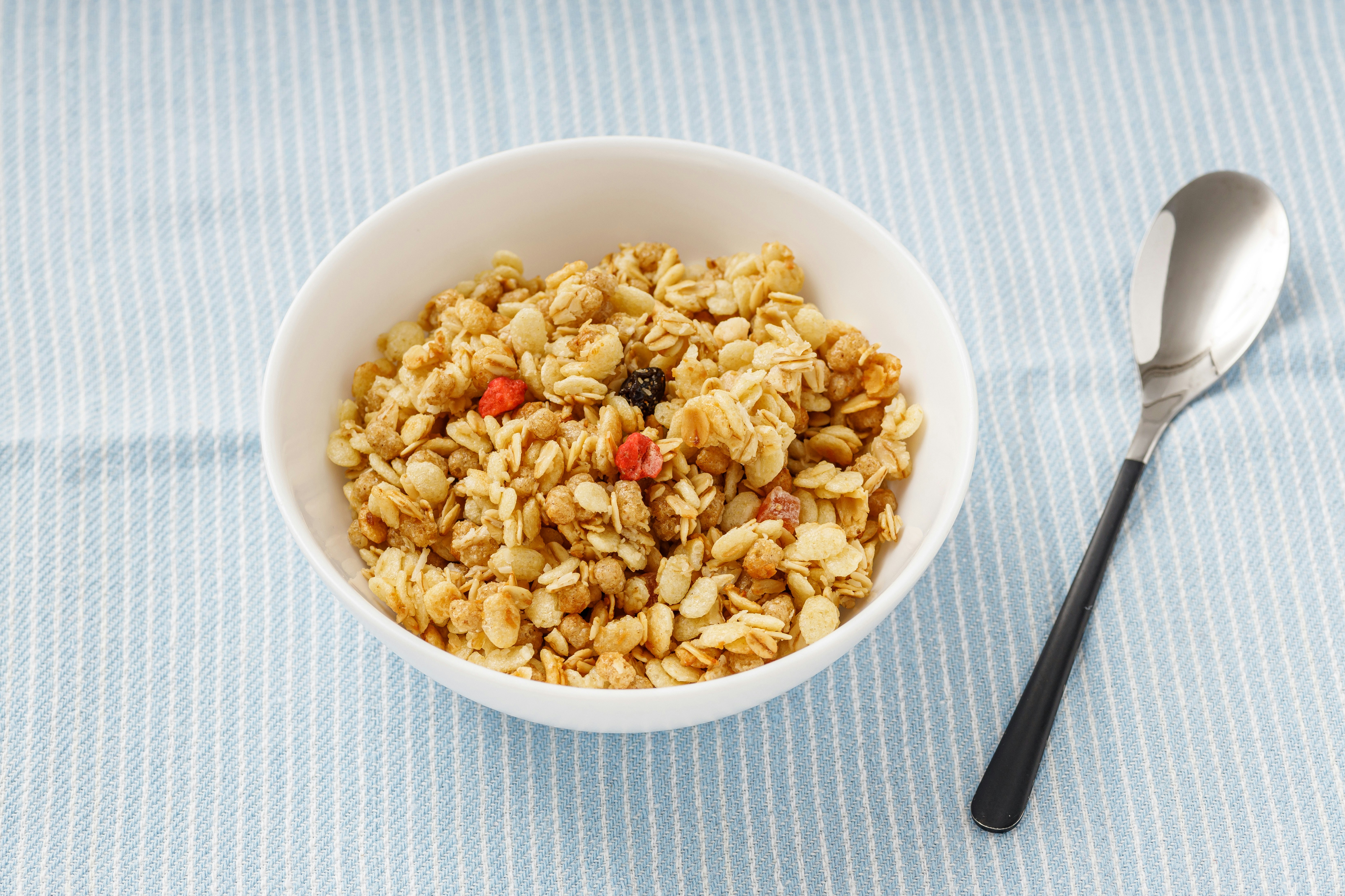 Granola in a bowl with a spoon
