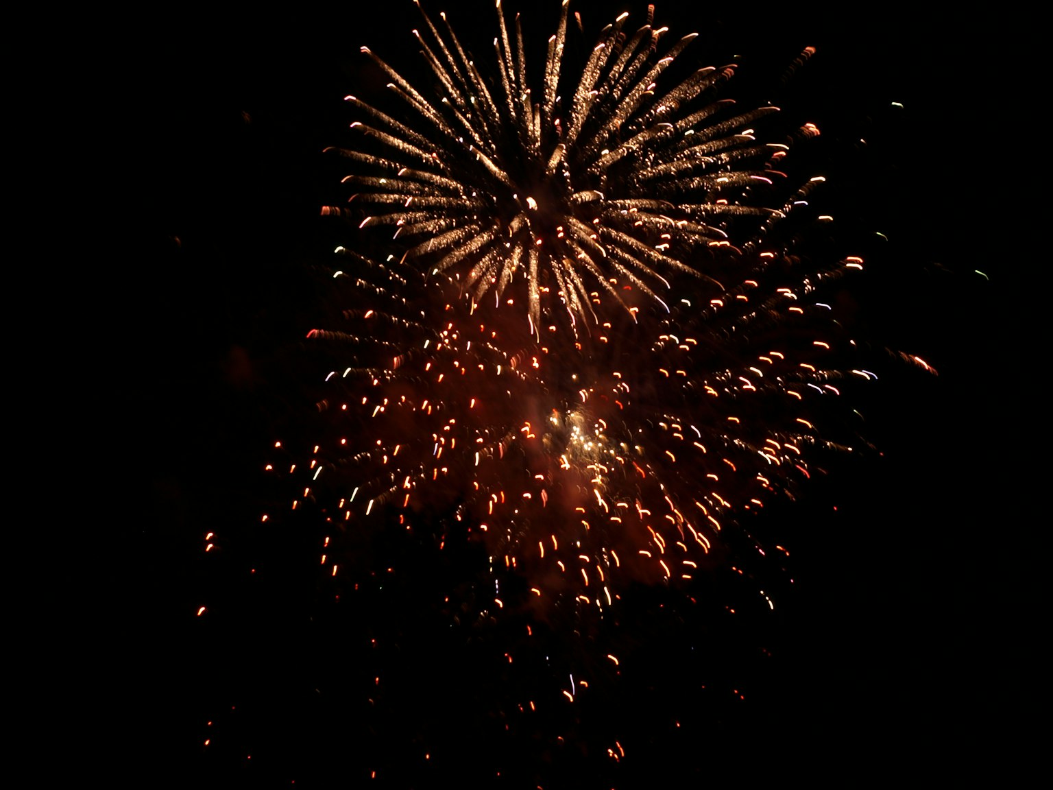 Momento hermoso de fuegos artificiales estallando en el cielo nocturno
