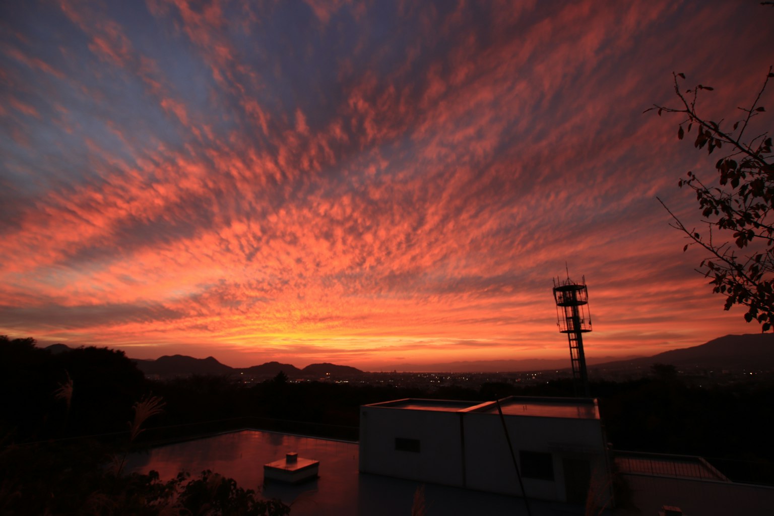Stunning sunset sky with orange and pink cloud patterns