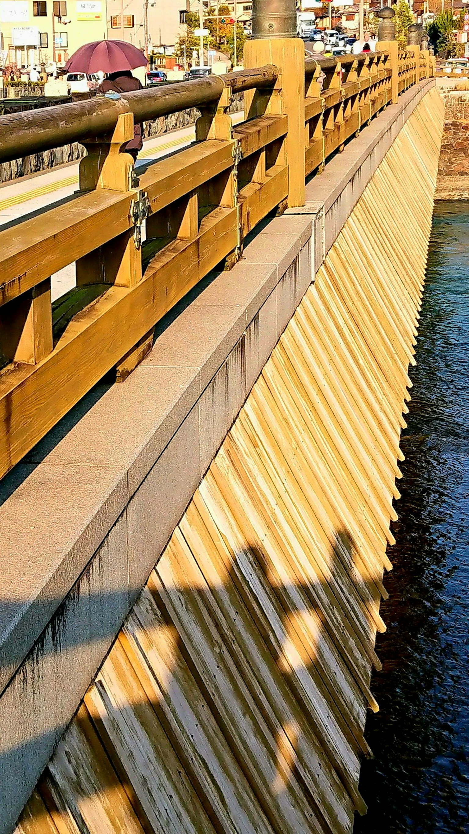 A bridge casting a shadow on the water surface