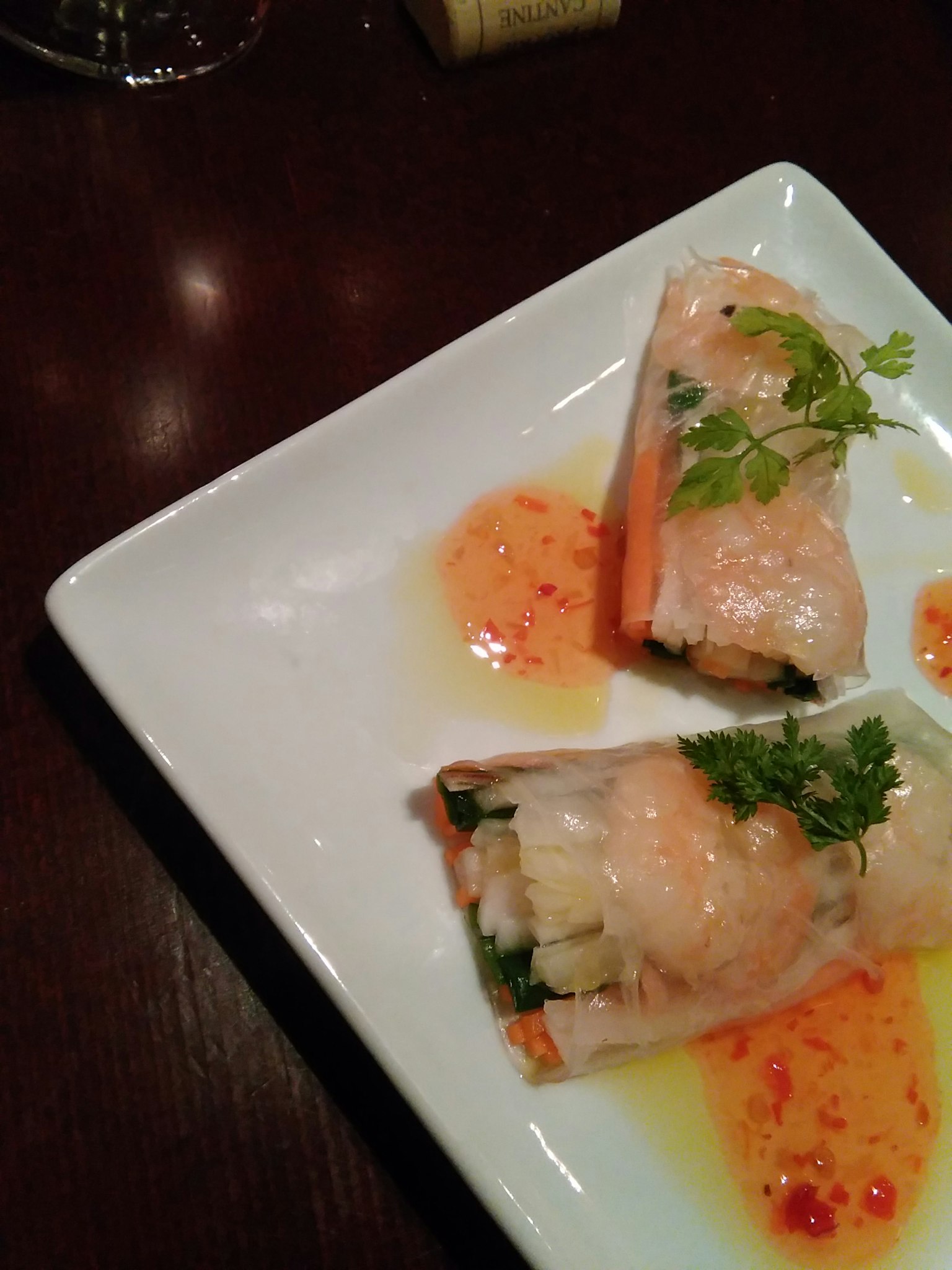 Delicious shrimp spring rolls presented on a plate