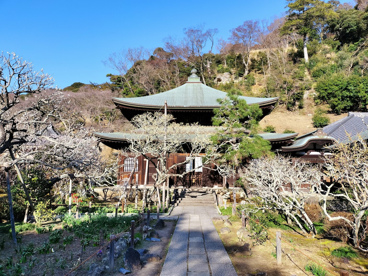 被美丽花园环绕的古老寺庙建筑