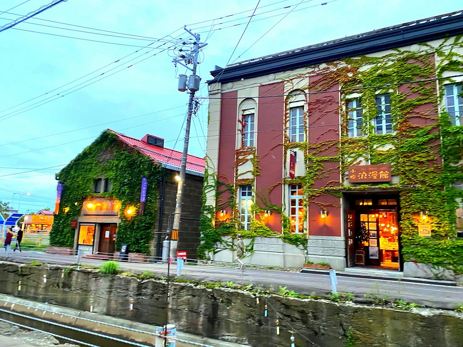 Edifici storici coperti di vegetazione in una stazione ferroviaria