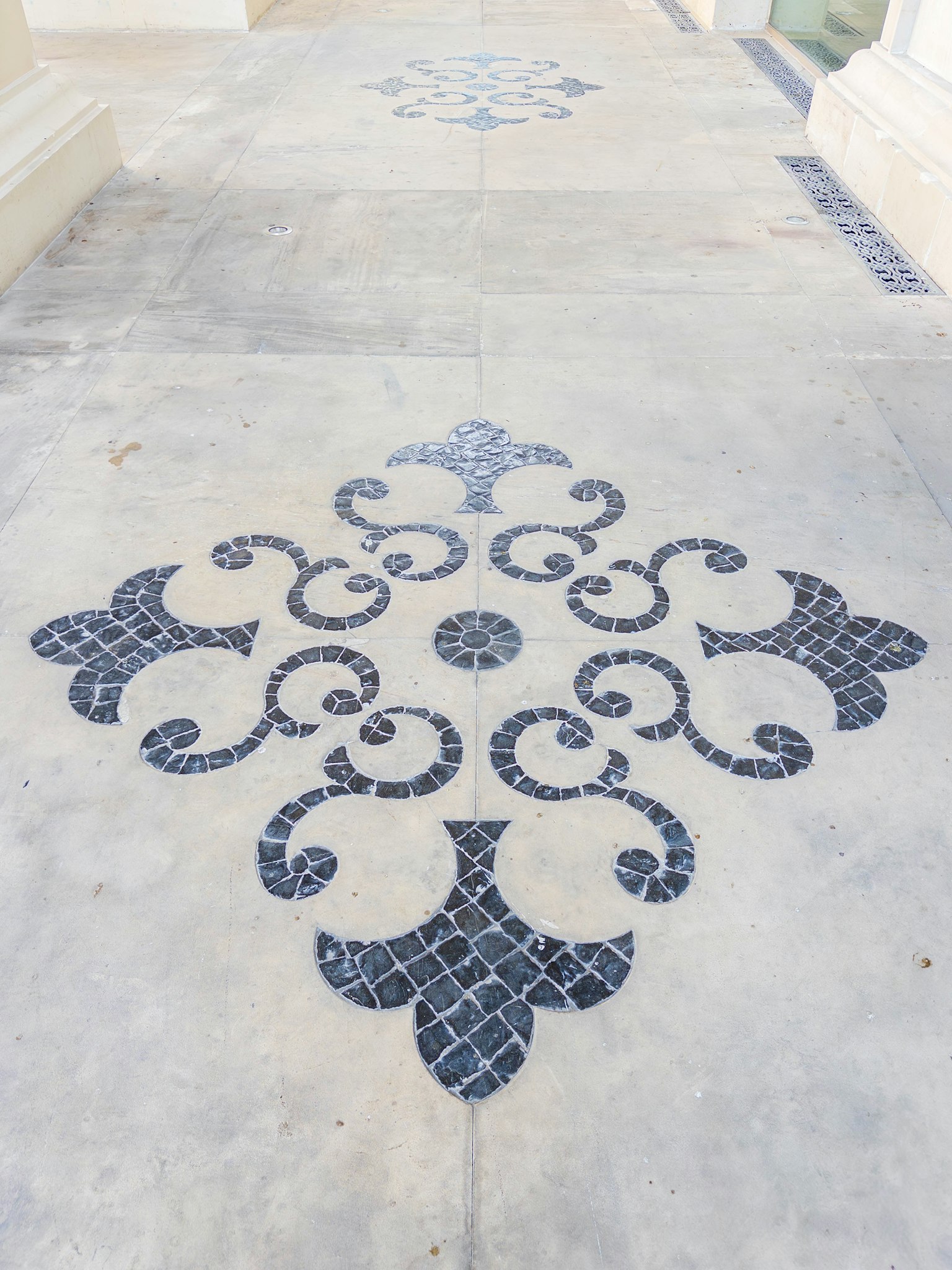 Beautiful patterned floor with blue tiles