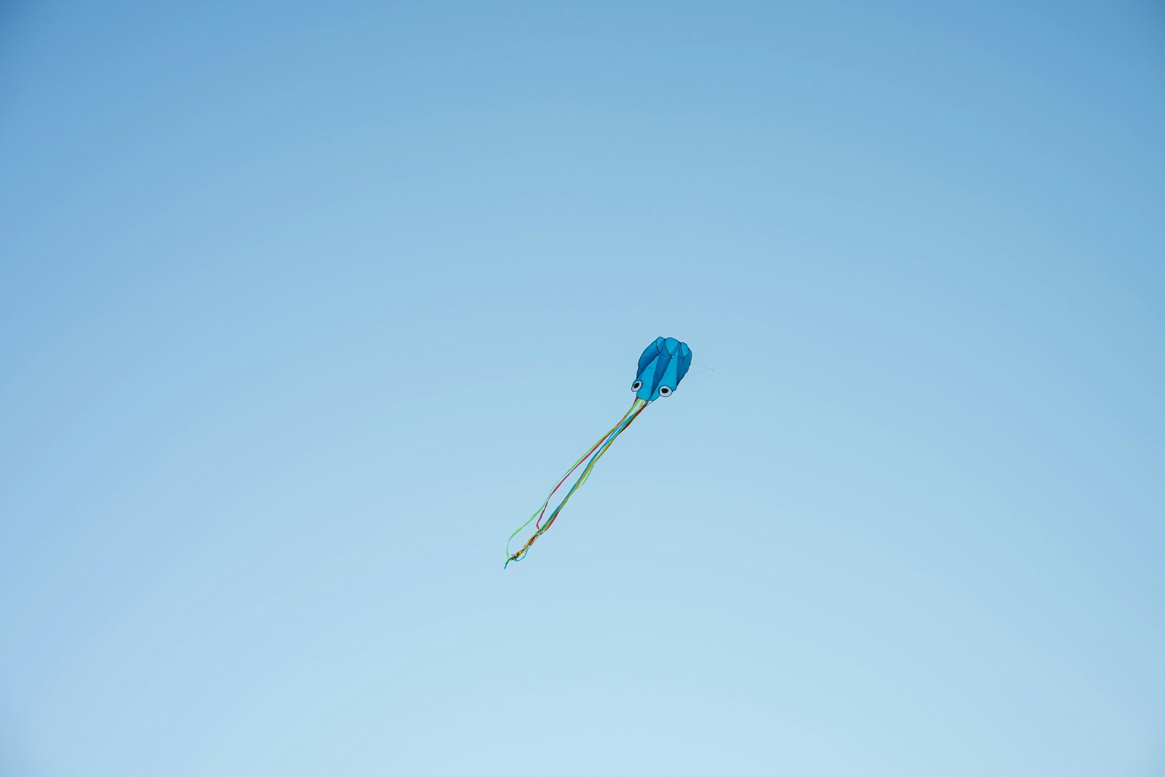 青空に浮かぶ凧（たこ）のシルエット