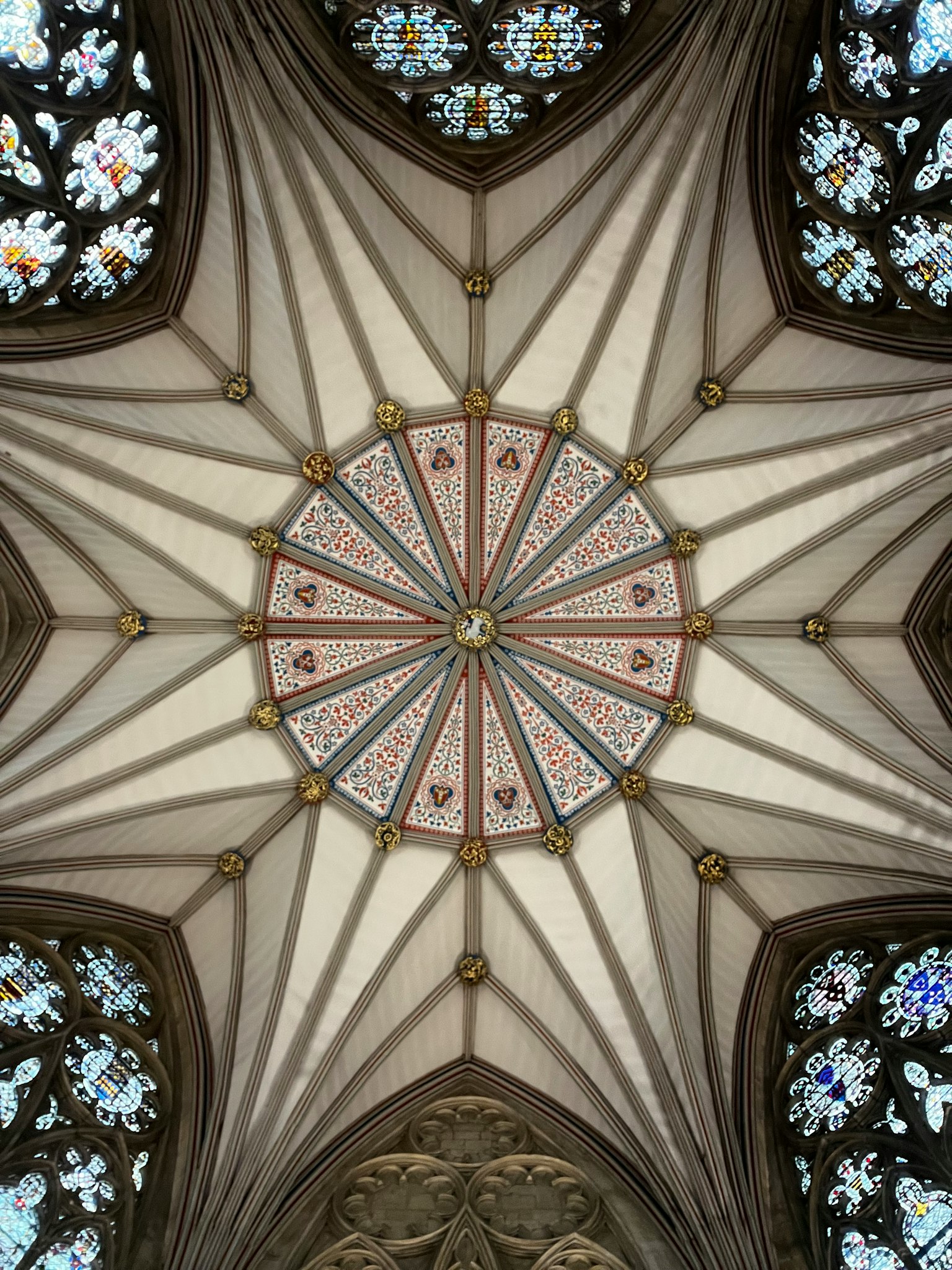 Beautiful Gothic ceiling design with stained glass