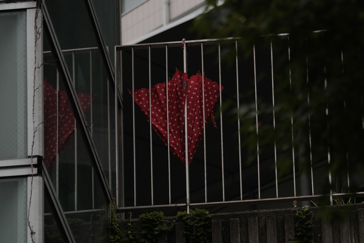 Red heart-shaped decoration visible through a fence