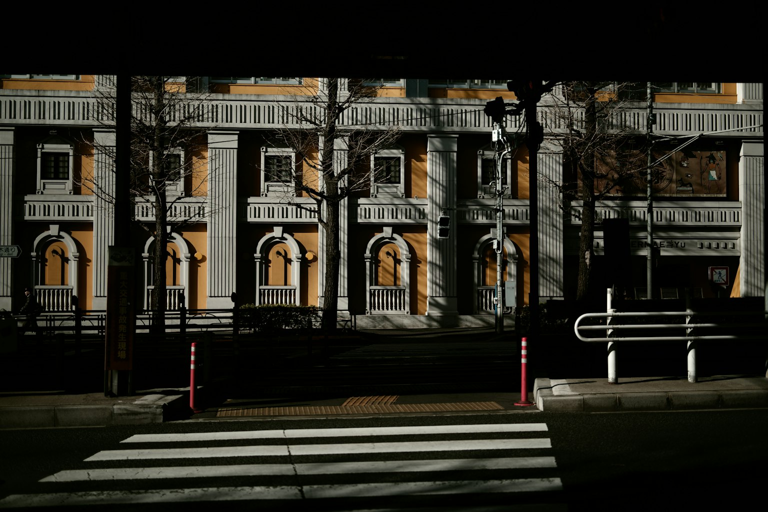 Crosswalk and beautiful view of a classical building