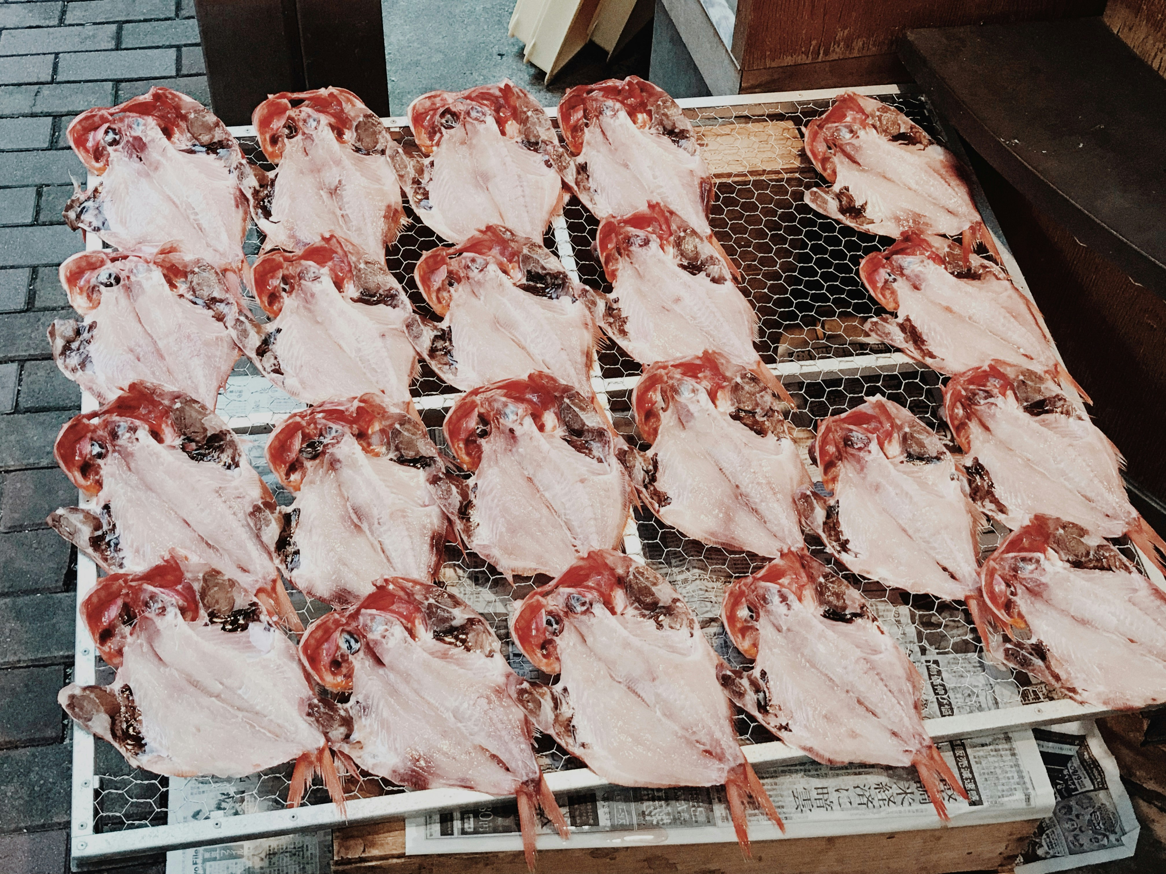 戶外鐵絲網烤架上擺放的生肉塊