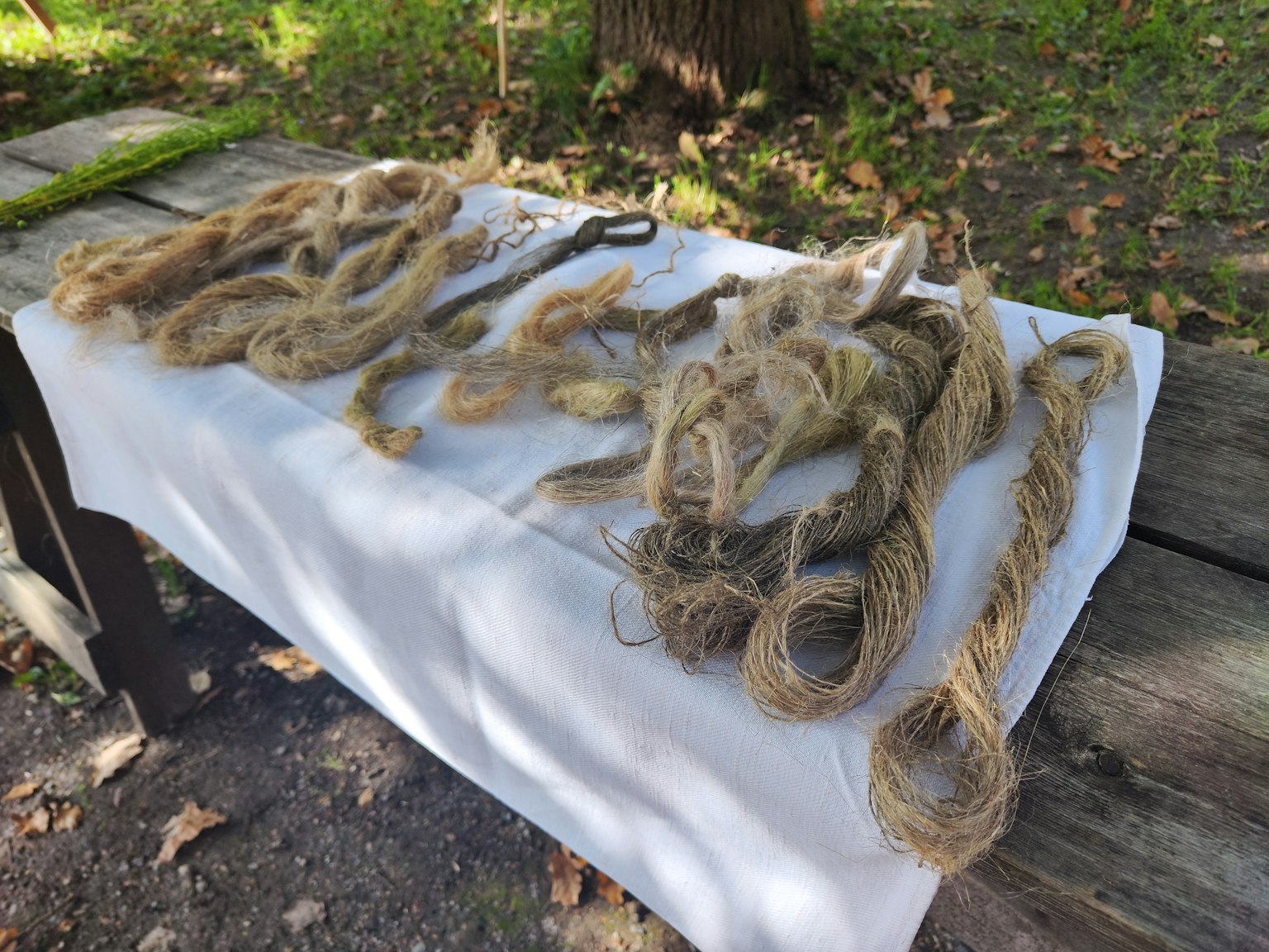 桌子上展示的各种绳索和麻绳