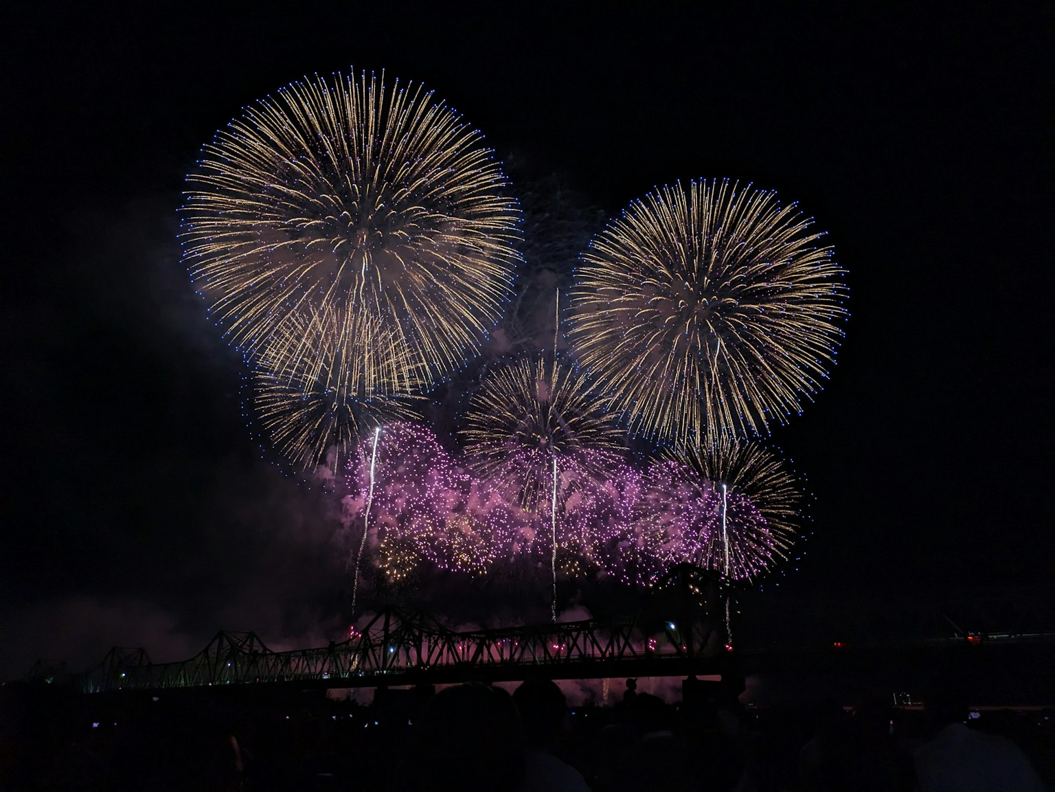 Grandes fuegos artificiales coloridos estallando en el cielo nocturno