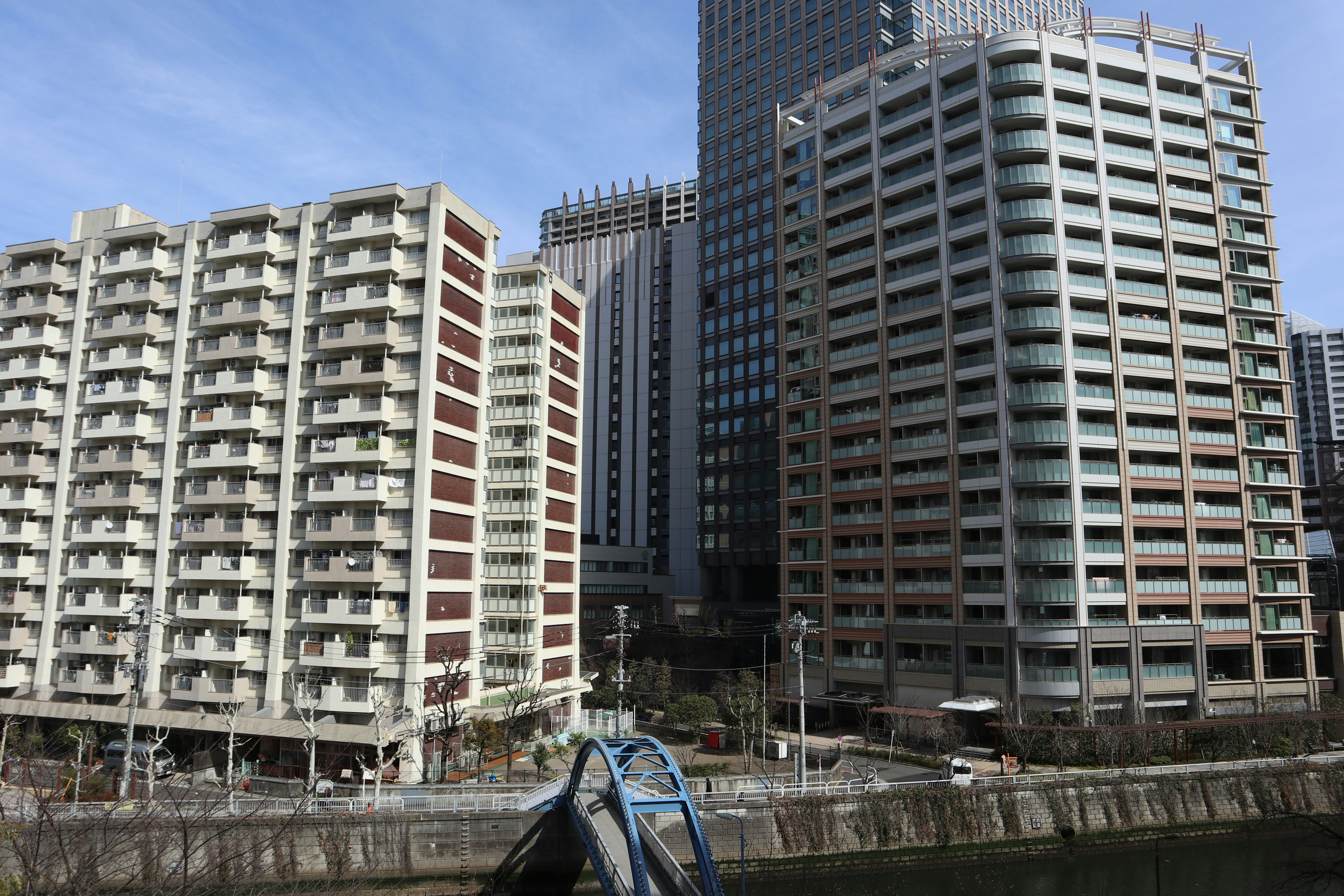 urban skyline with high-rise apartment buildings