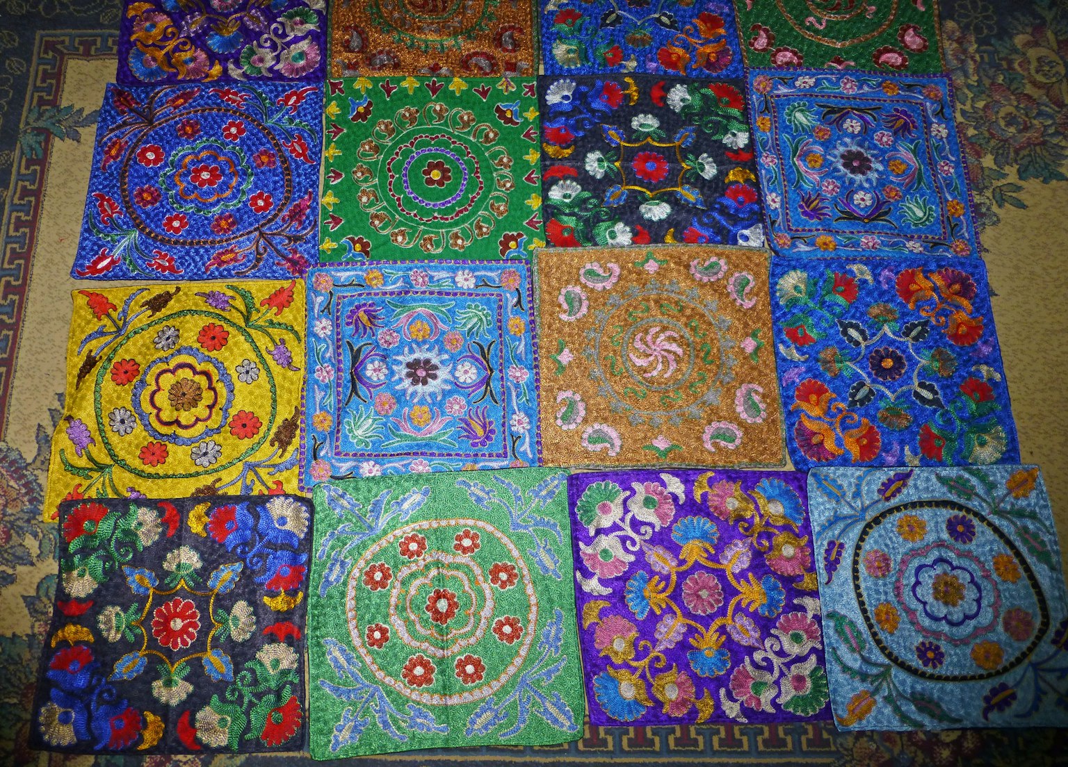Colorful patterned tiles arranged in a grid
