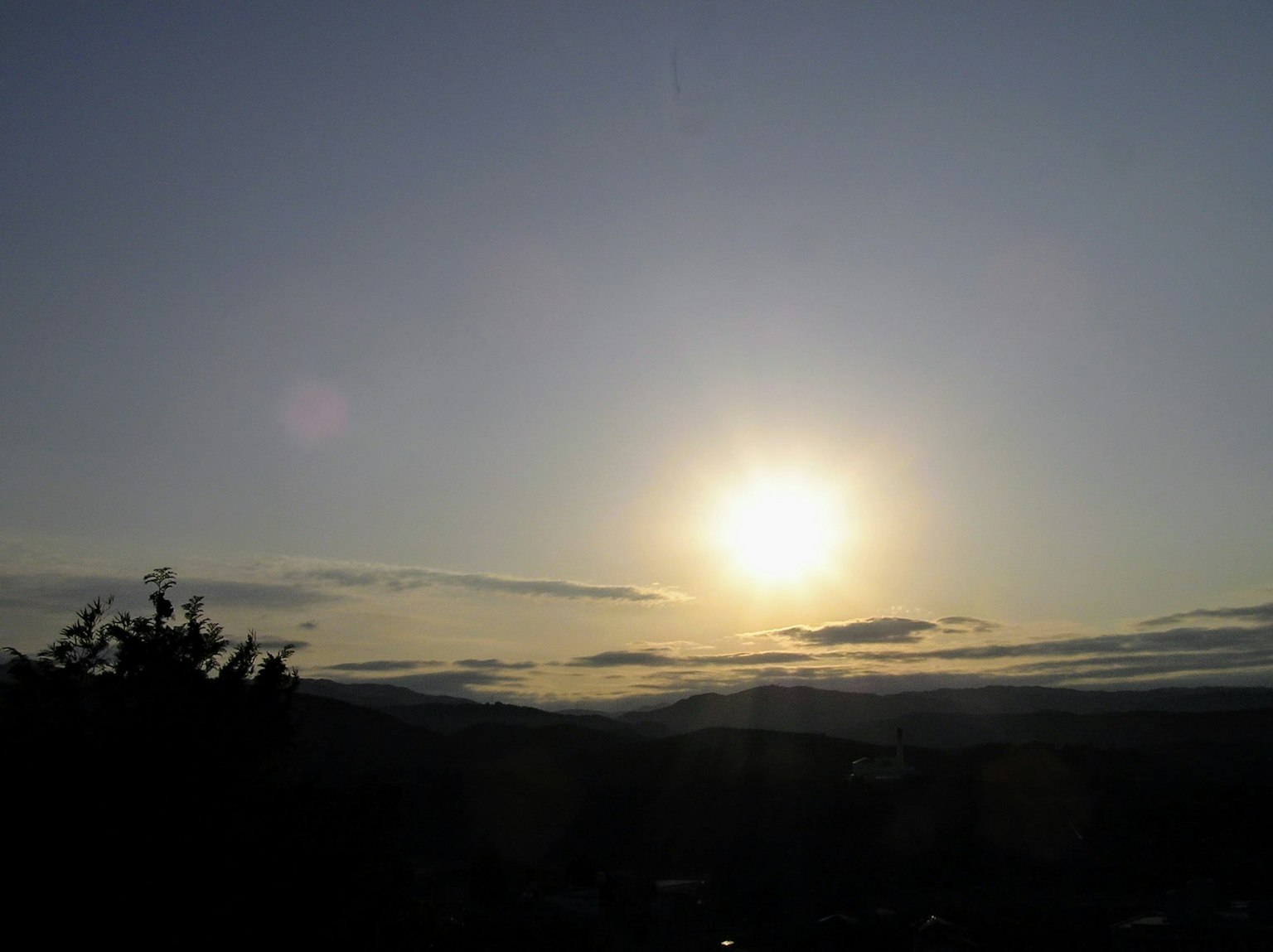 Landschaft mit untergehender Sonne und Wolken am Himmel
