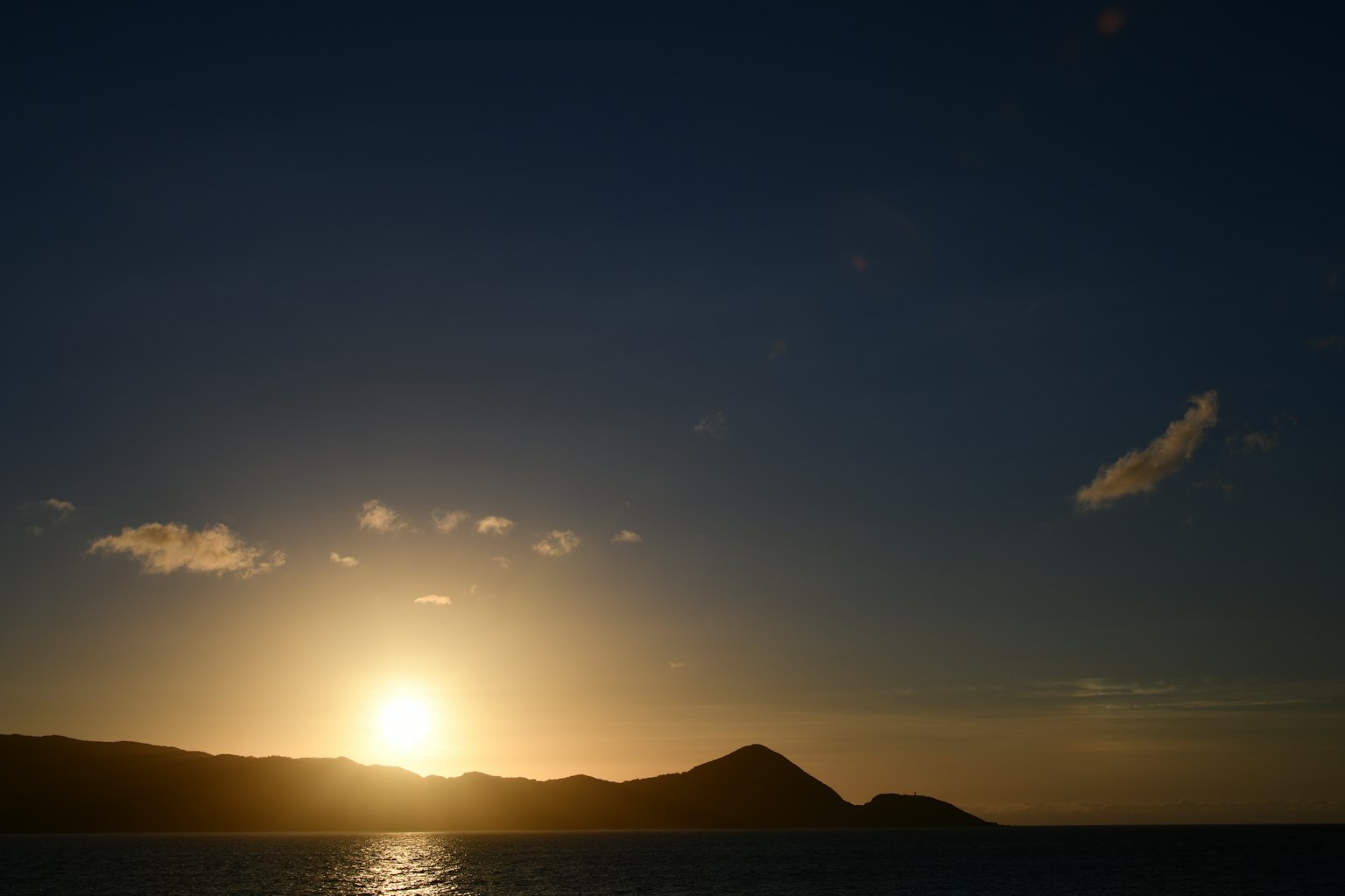 海上日落与山脊轮廓