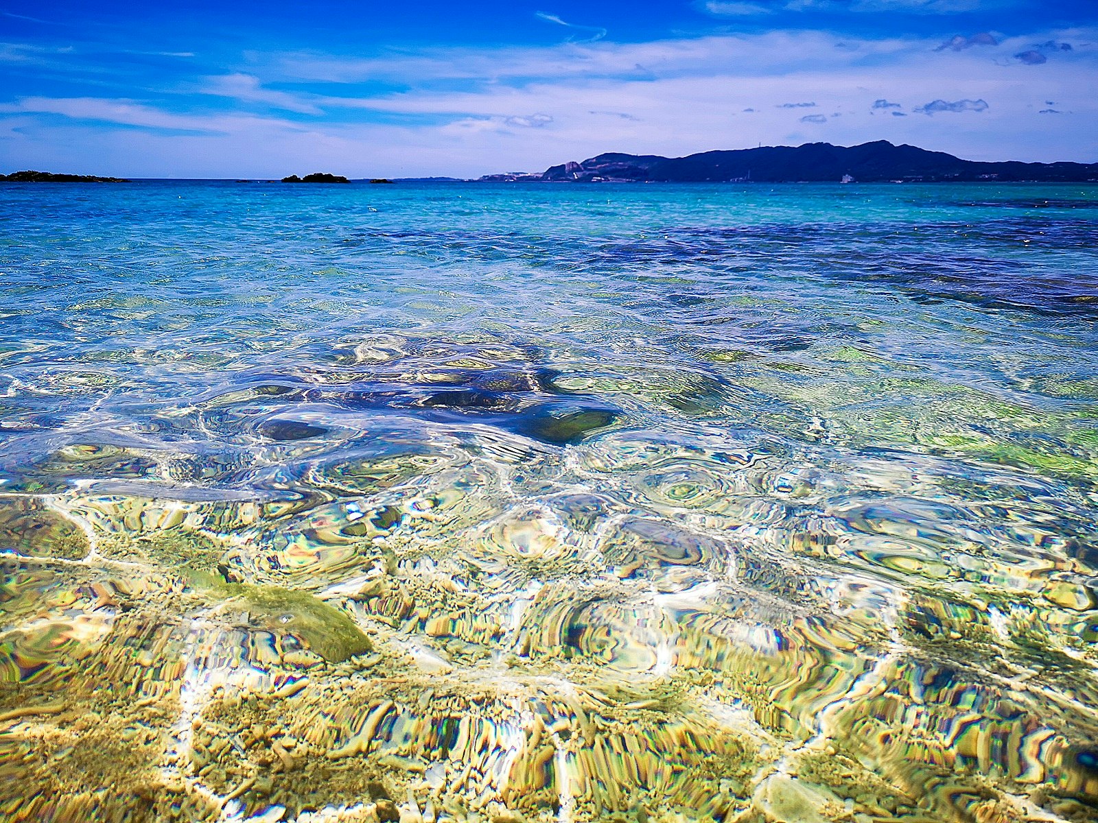 透明感のある海面と波のうねりが広がる海岸の風景