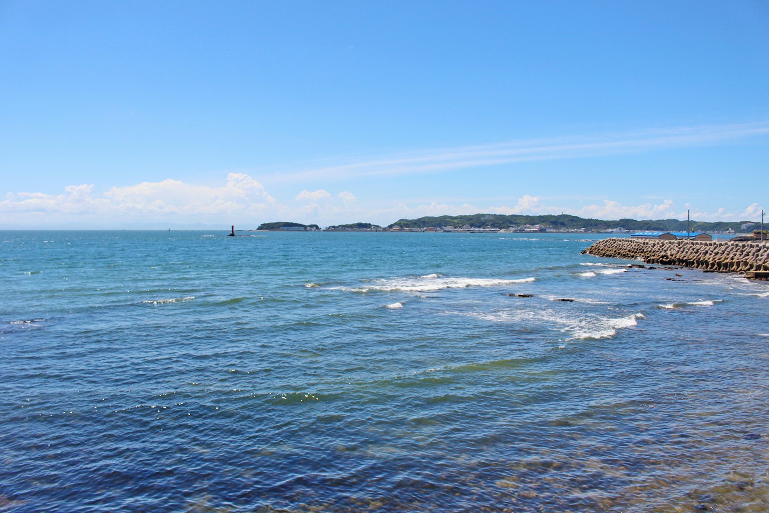 Scenic view of a blue ocean and bright sky with gentle waves