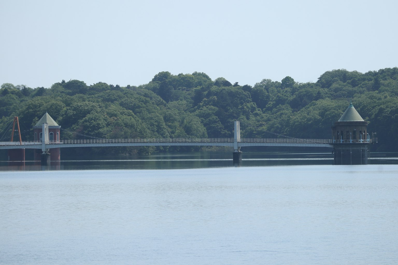 Hermoso puente sobre un lago tranquilo rodeado de vegetación