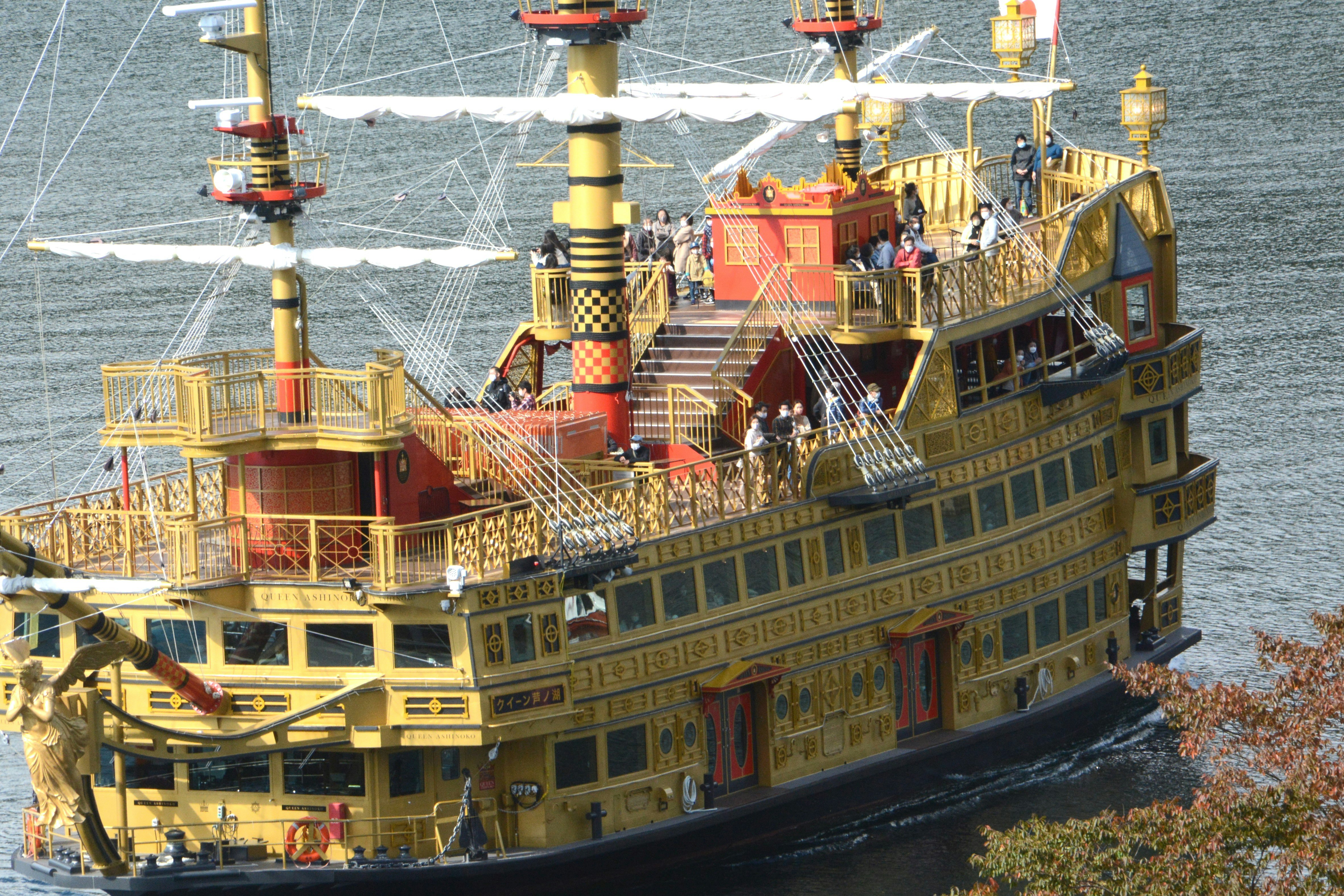 luxury cruise ship sailing on Lake Ashi in Hakone