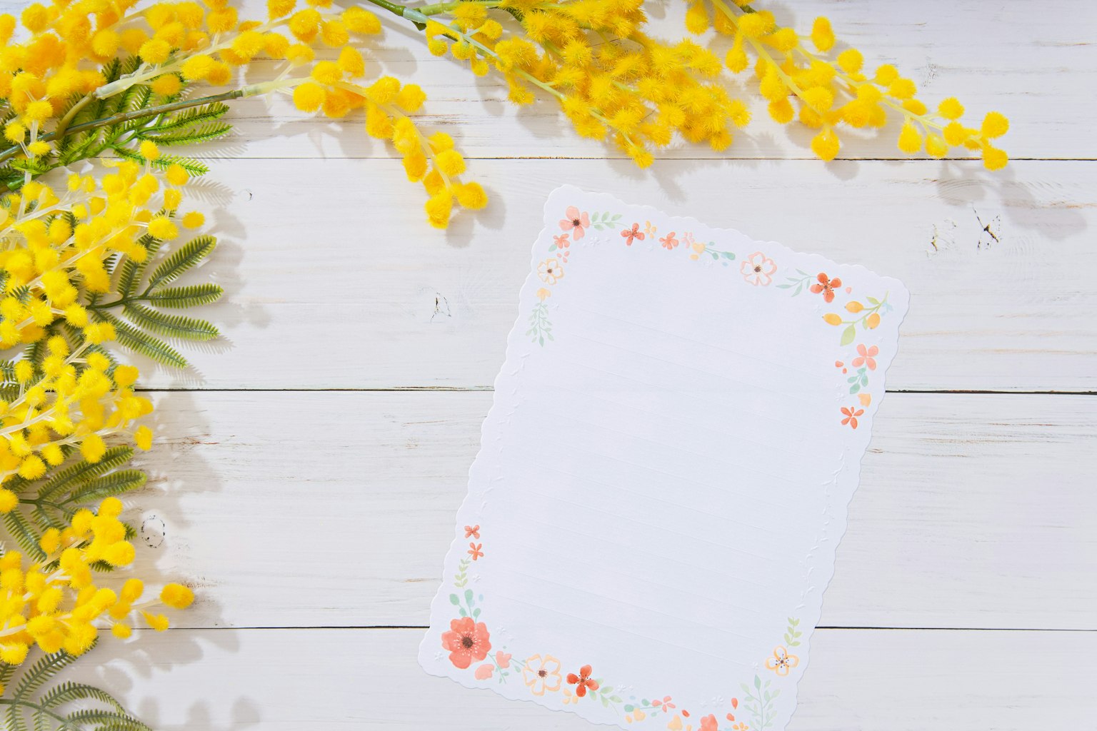 Ein weißes Blatt Papier umgeben von bunten Blumenornamenten mit gelben Blumen
