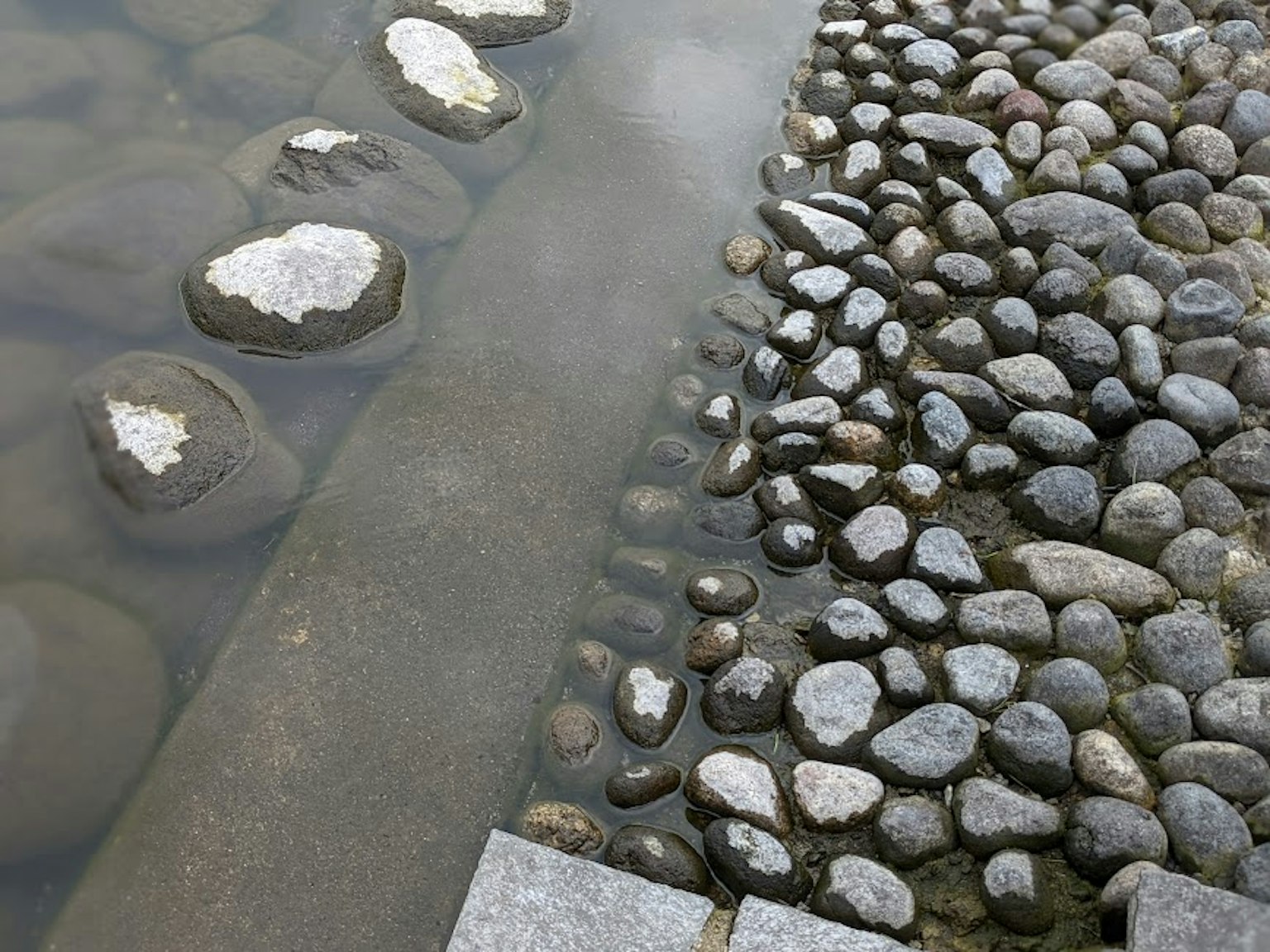Patrón de piedras junto al agua con un suave flujo