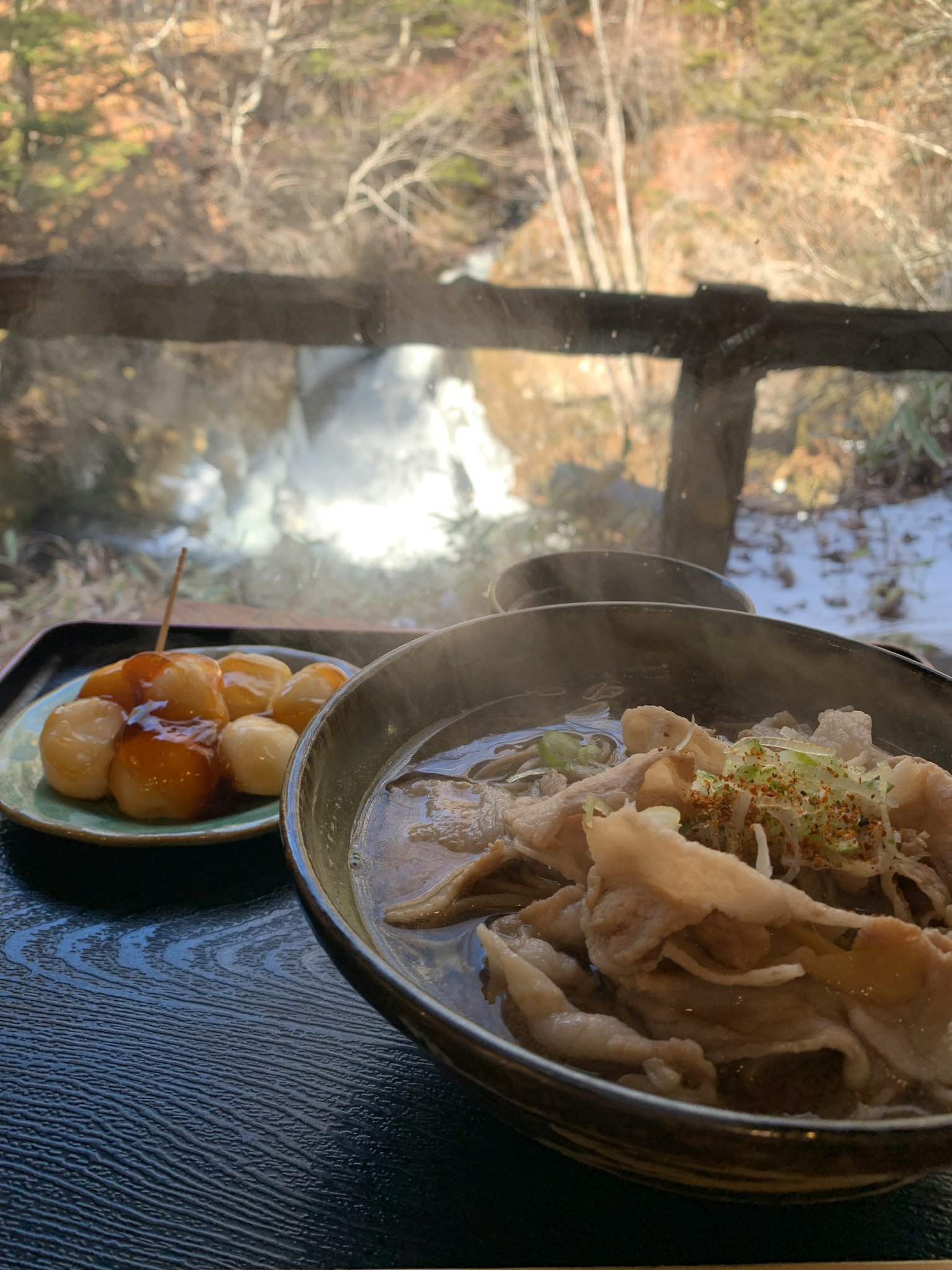 溫暖的豬肉湯和風景優美的餃子盤