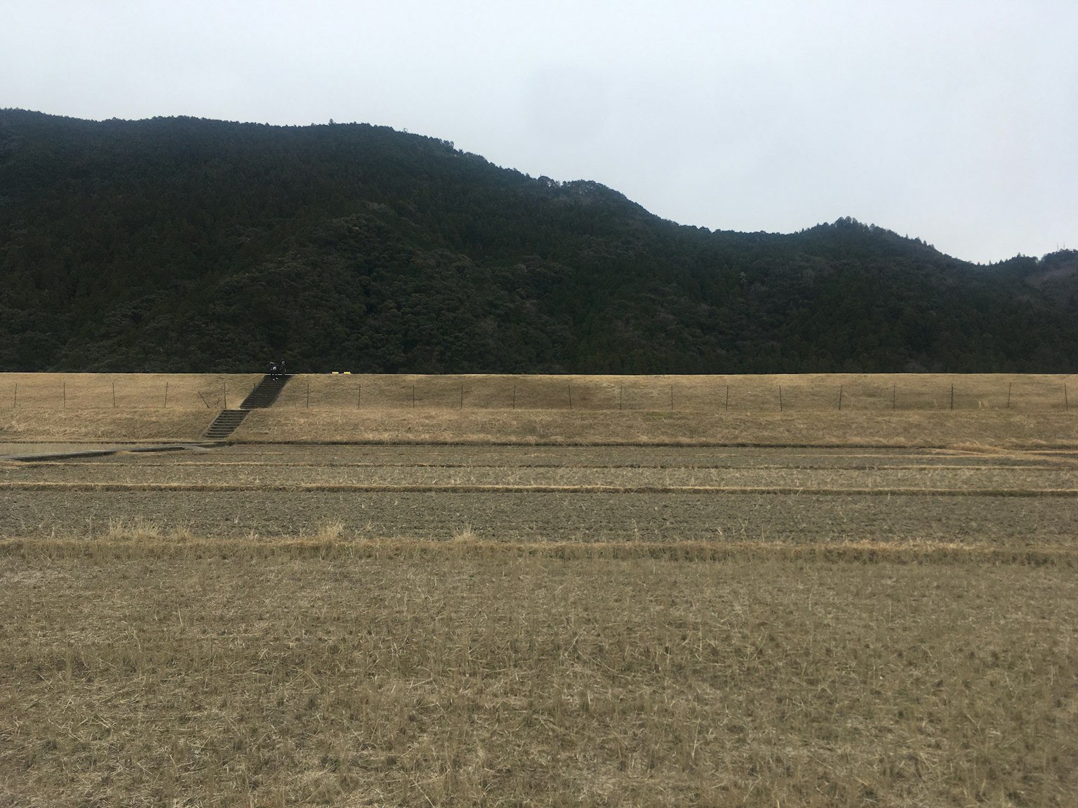 건조한 농업 경관과 배경의 산