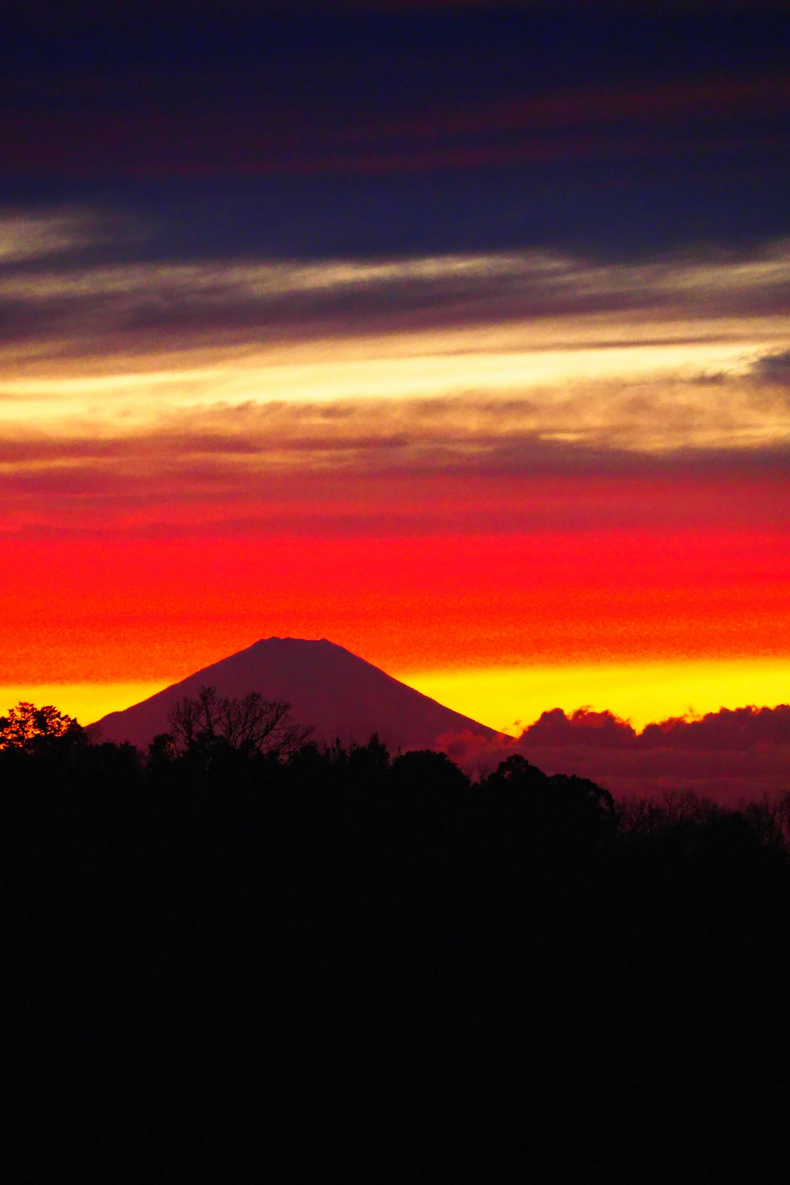ท้องฟ้าสีสันสวยงามยามพระอาทิตย์ตกกับภูเขาเงา