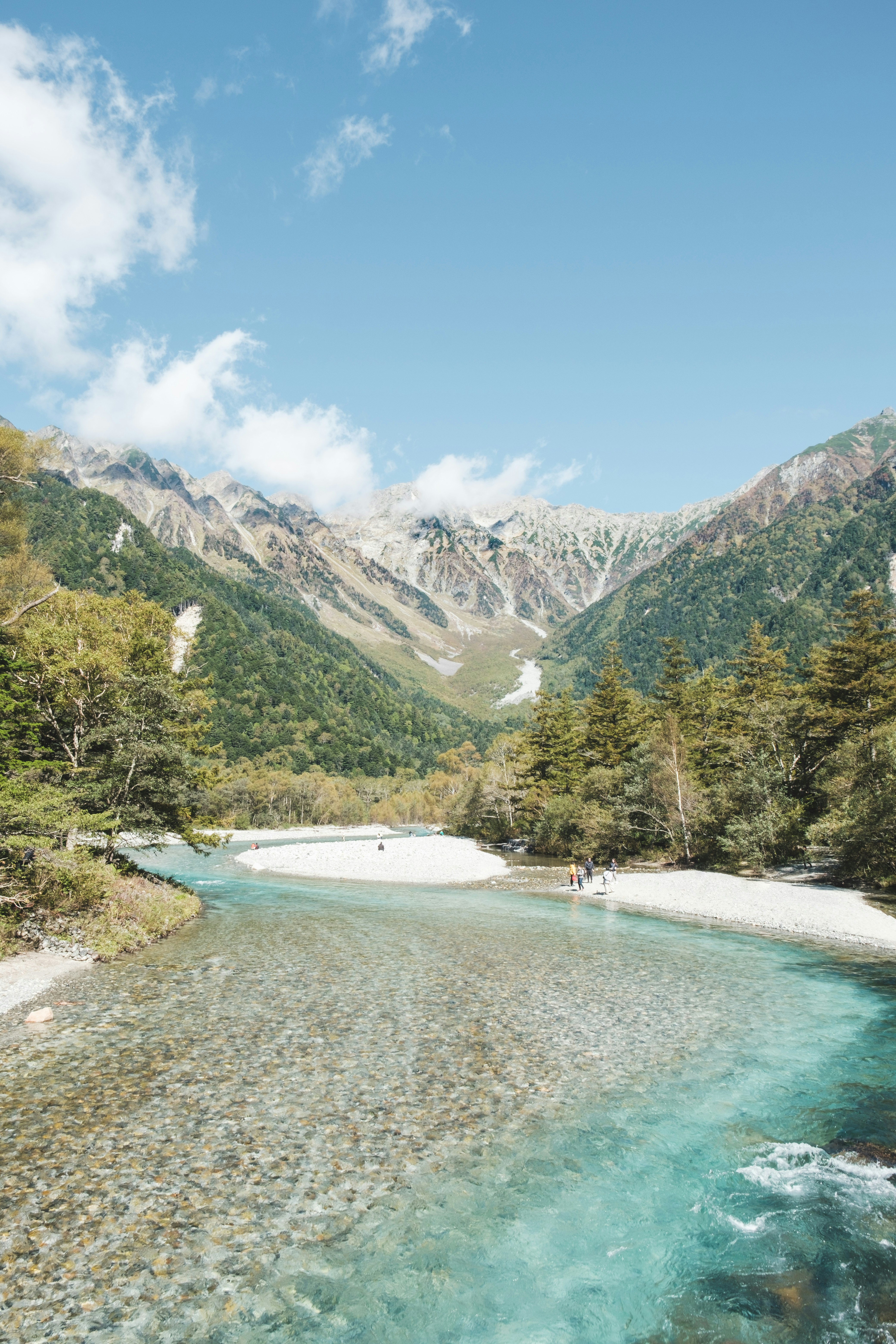 山谷中蜿蜒的翡翠色河流與白雪山峰景象 image