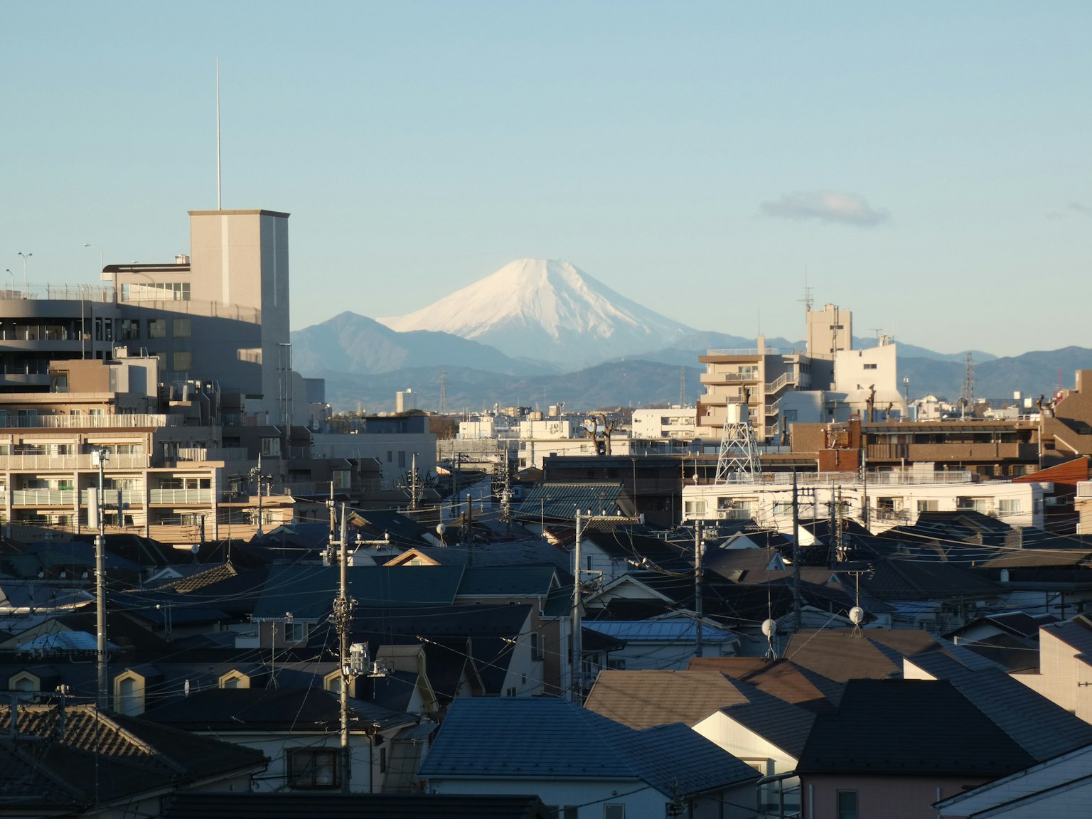背景中有富士山的城市风景