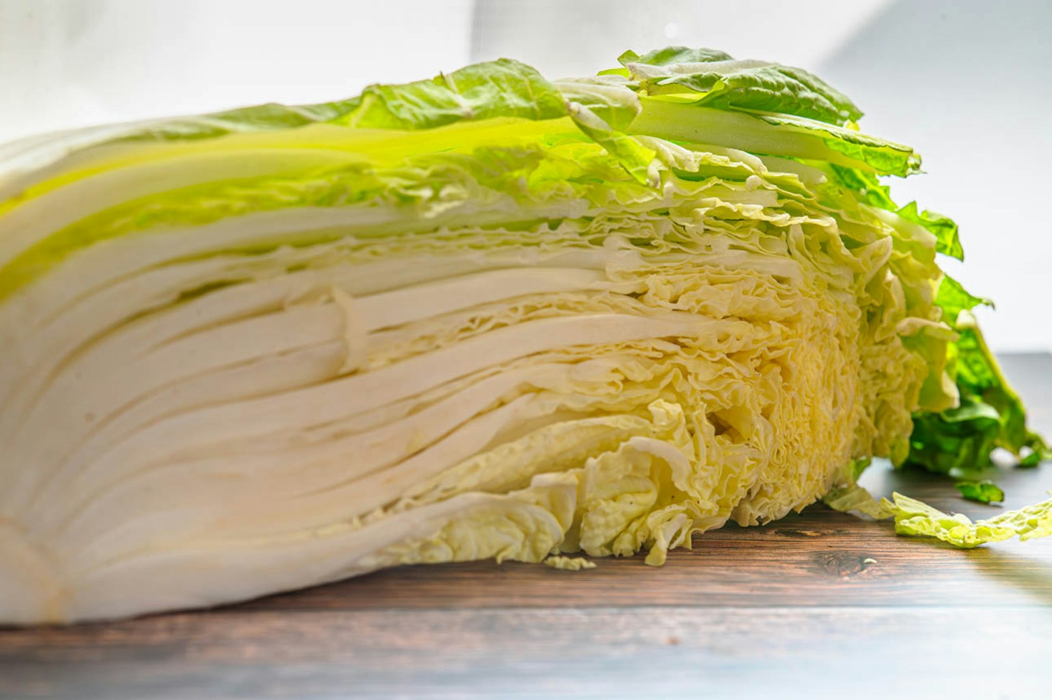 Cross-section of fresh napa cabbage showing layers