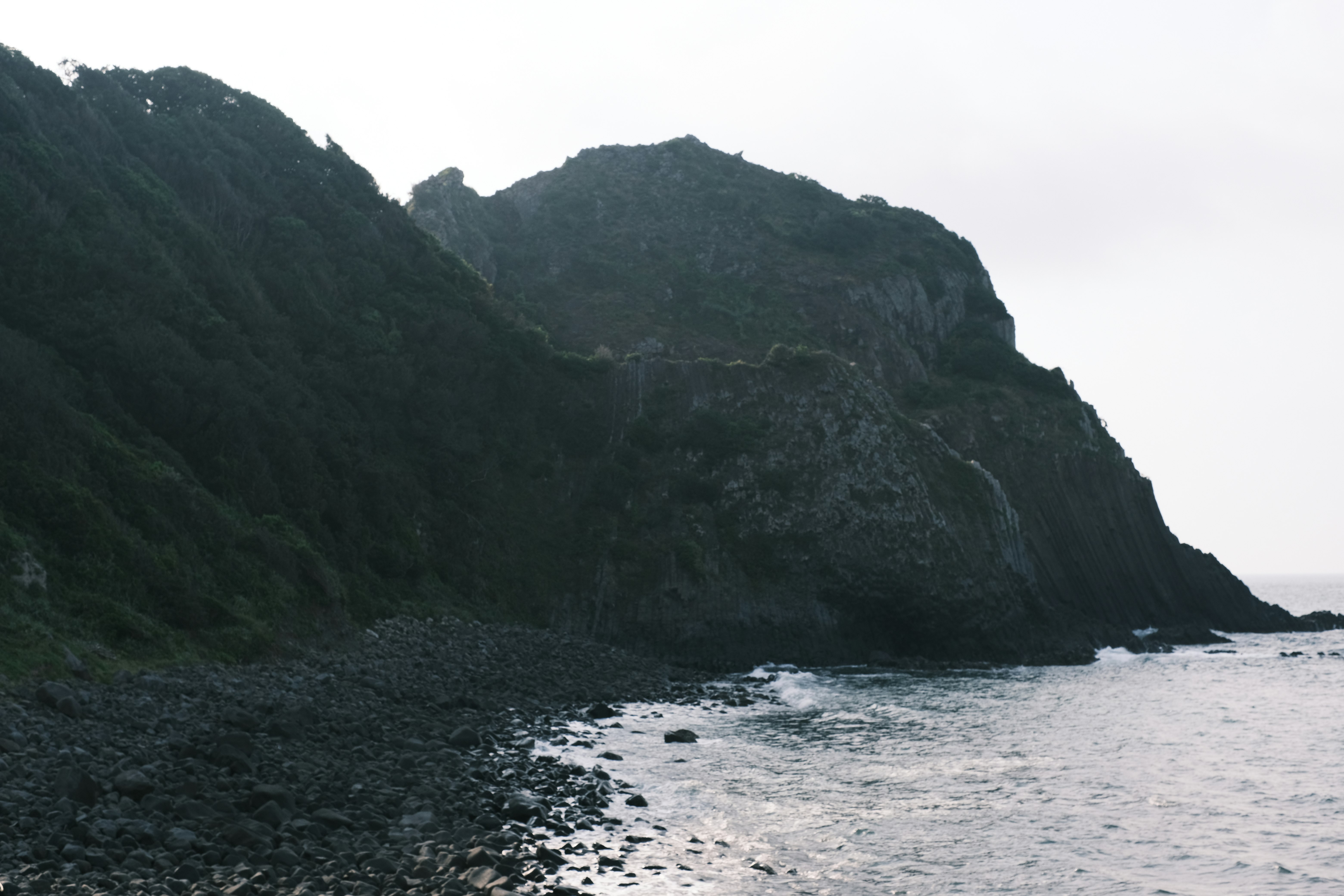 海岸岩石滩与陡峭悬崖的海景