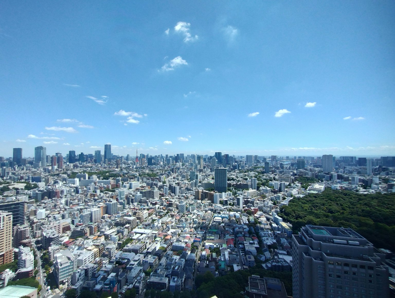 东京广阔城市景观的全景图蓝天和摩天大楼