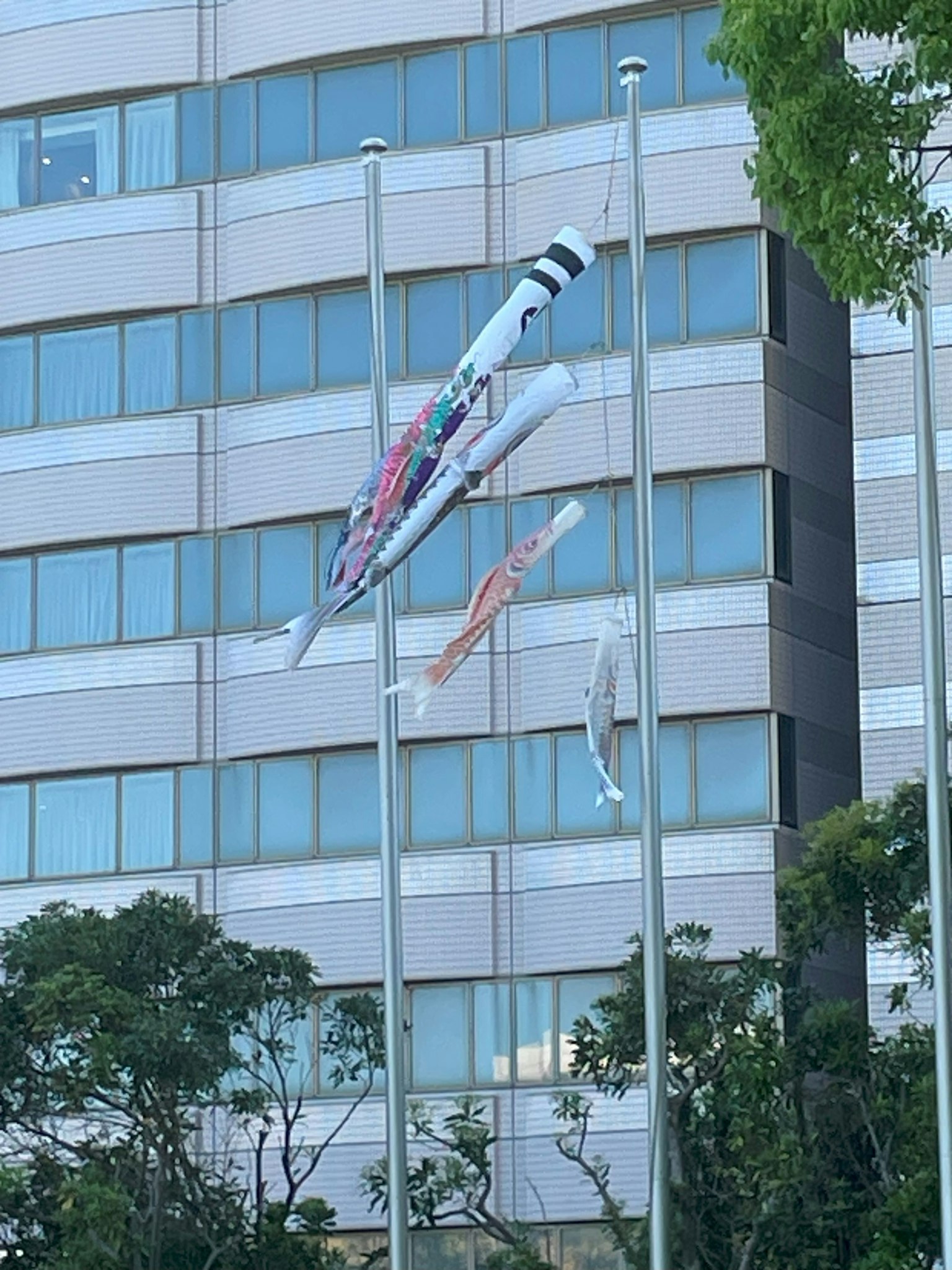 Image showing flags fluttering in front of a building