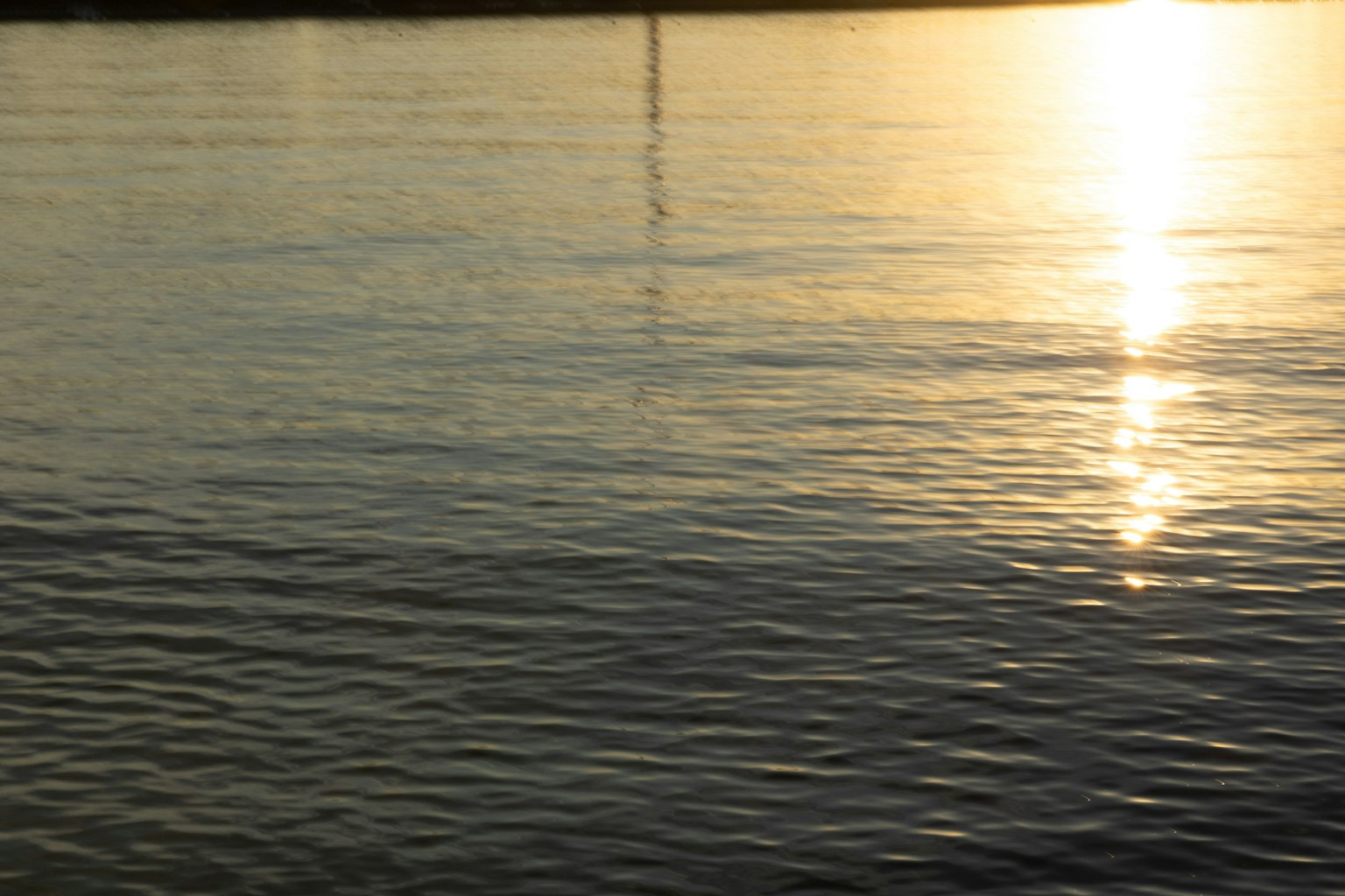 Ruhige Wasseroberfläche, die das goldene Licht des Sonnenuntergangs reflektiert