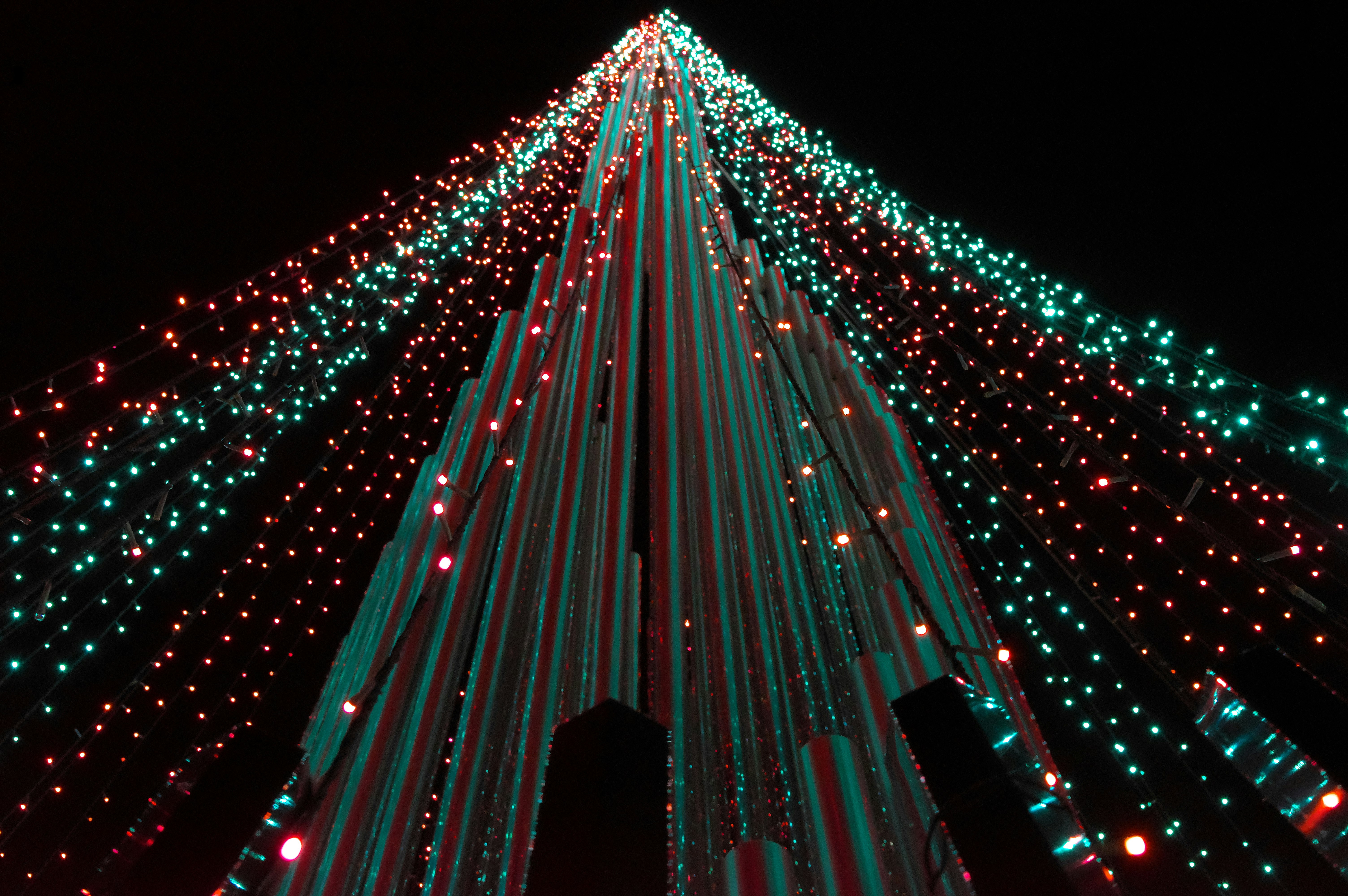 night illumination tunnel of colorful string lights