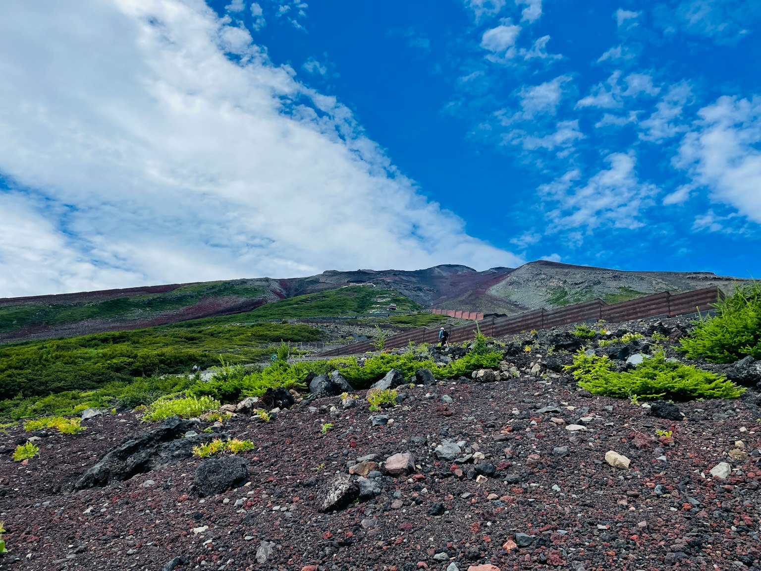 Vue pittoresque d'une pente volcanique avec une végétation verte