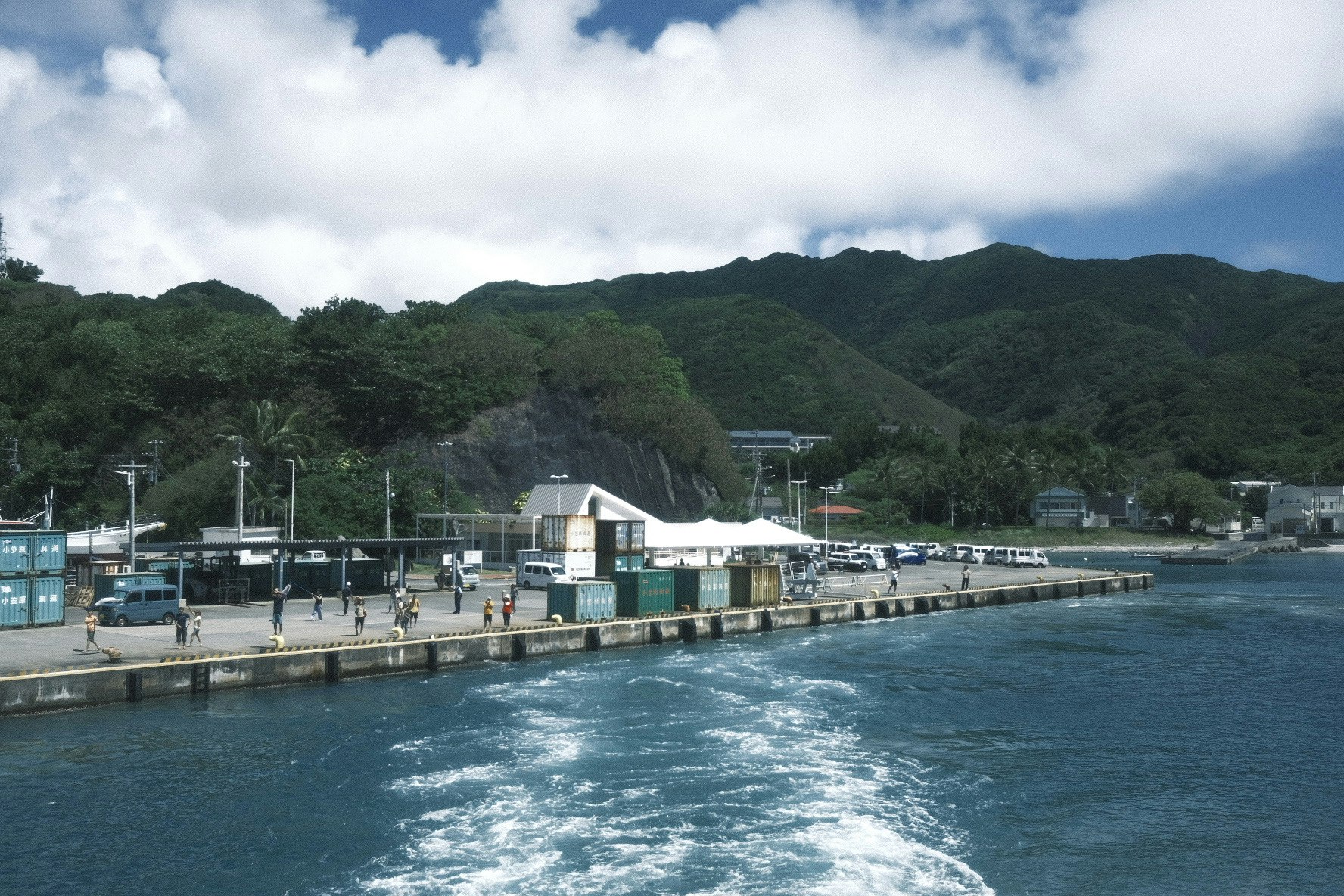 海沿いの港と山並みの風景
