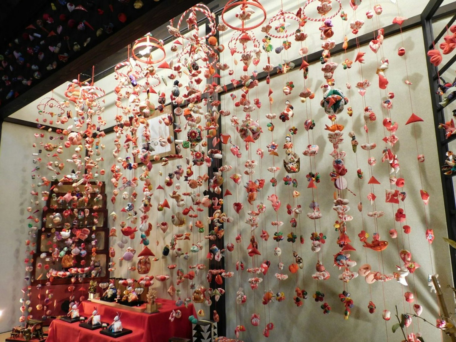 Interior display featuring colorful hanging decorations