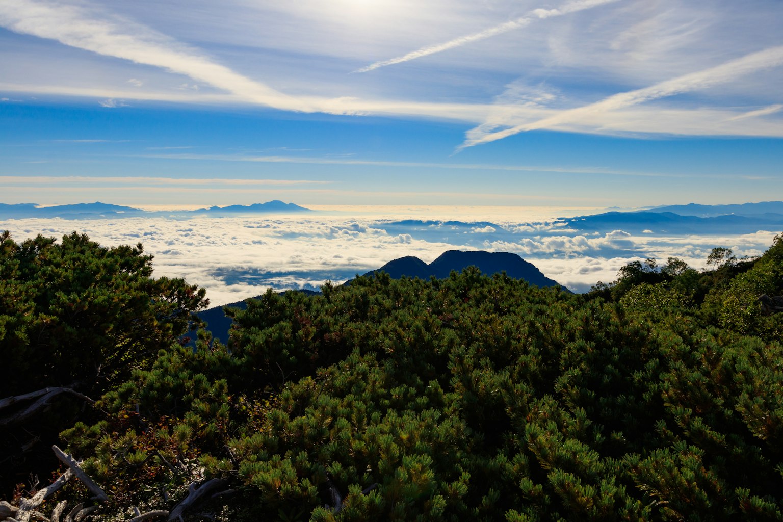 Paesaggio montano con cielo blu e mare di nuvole