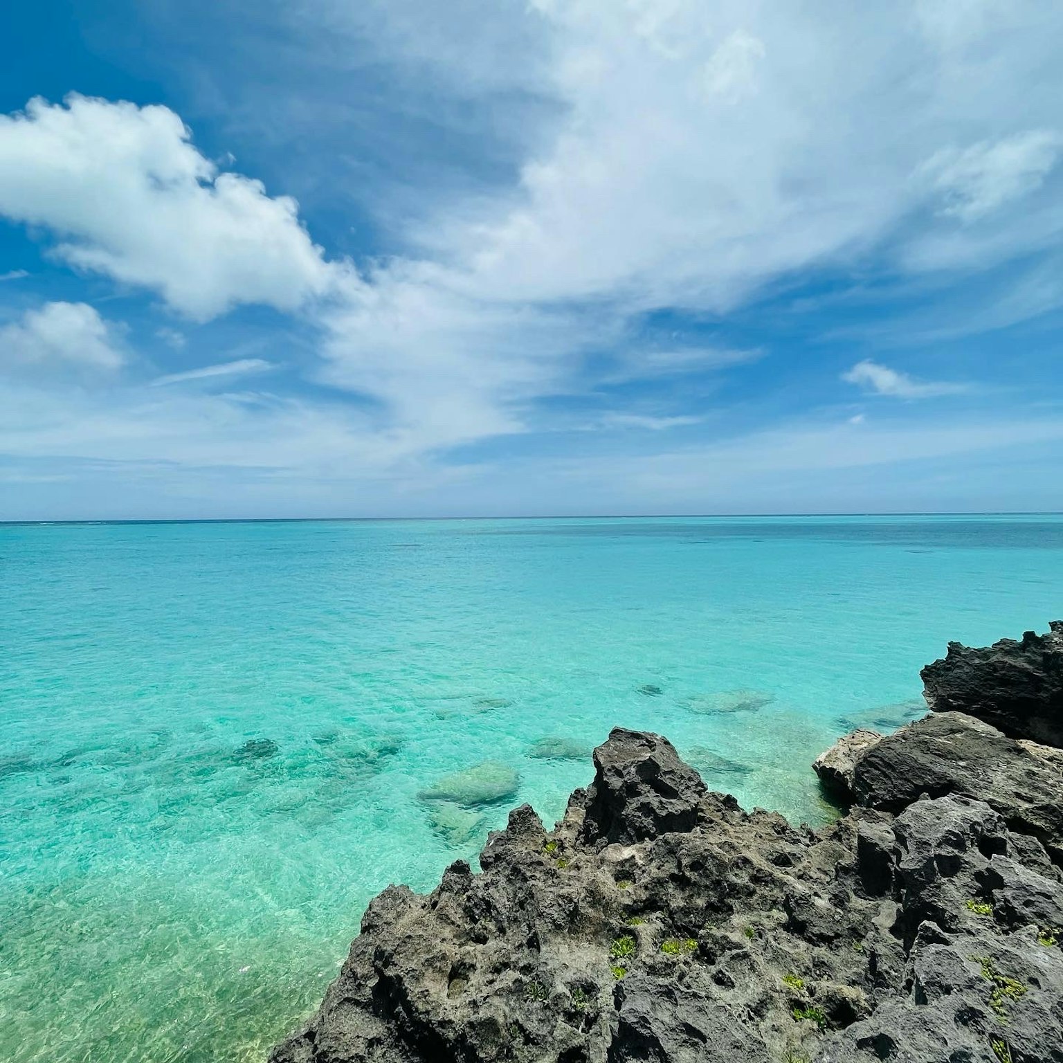 Pemandangan pantai yang indah dengan lautan biru dan tepi berbatu