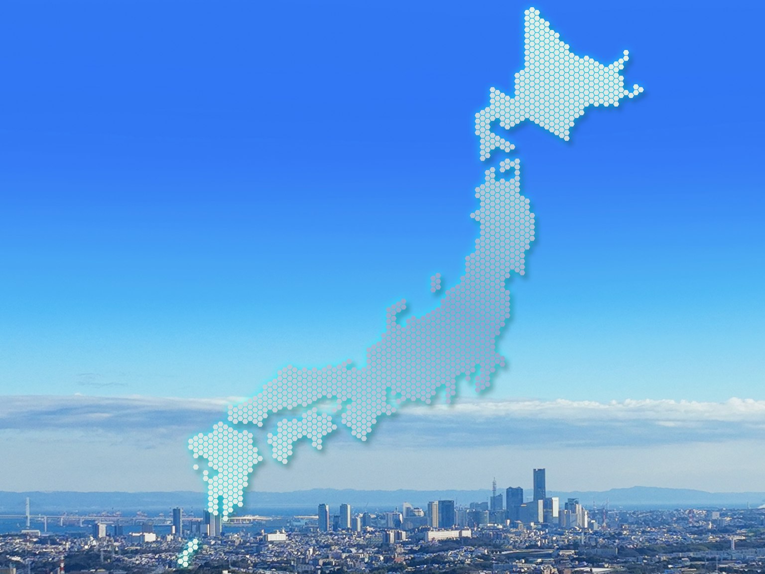 藍天背景下日本透明地圖的城市景觀