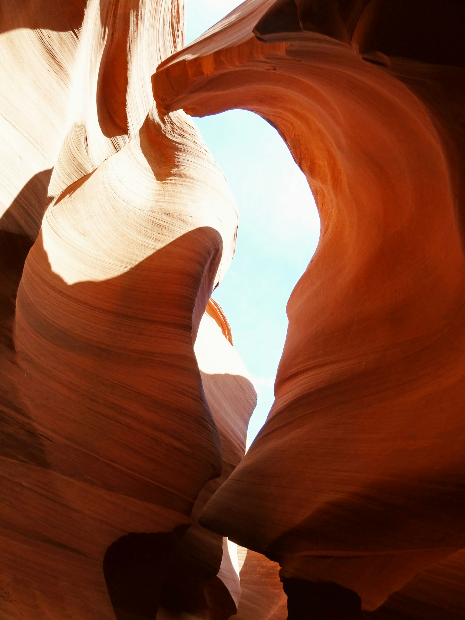 Vue intérieure du canyon Antelope montrant de magnifiques formations rocheuses rouges et des courbes